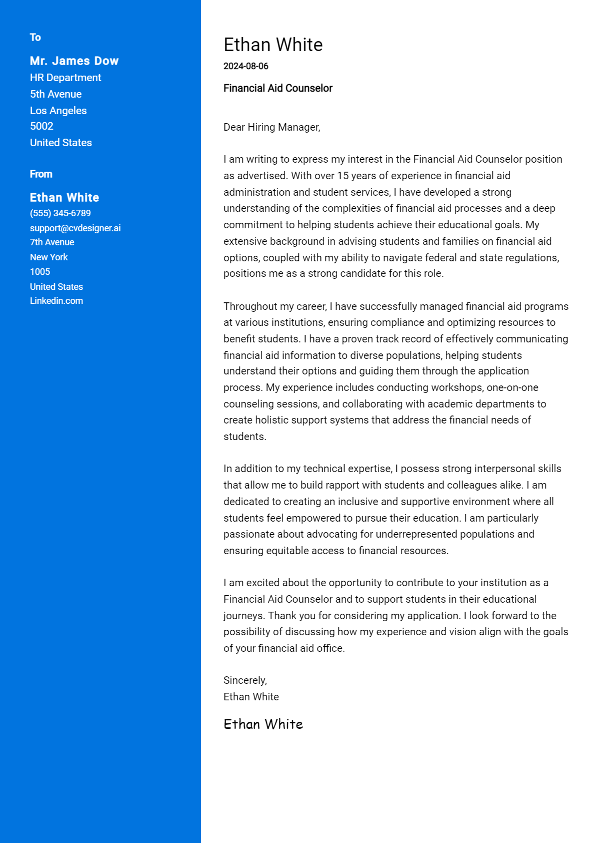 Financial Aid Counselor Cover Letter Samples & Examples 2026 Preview