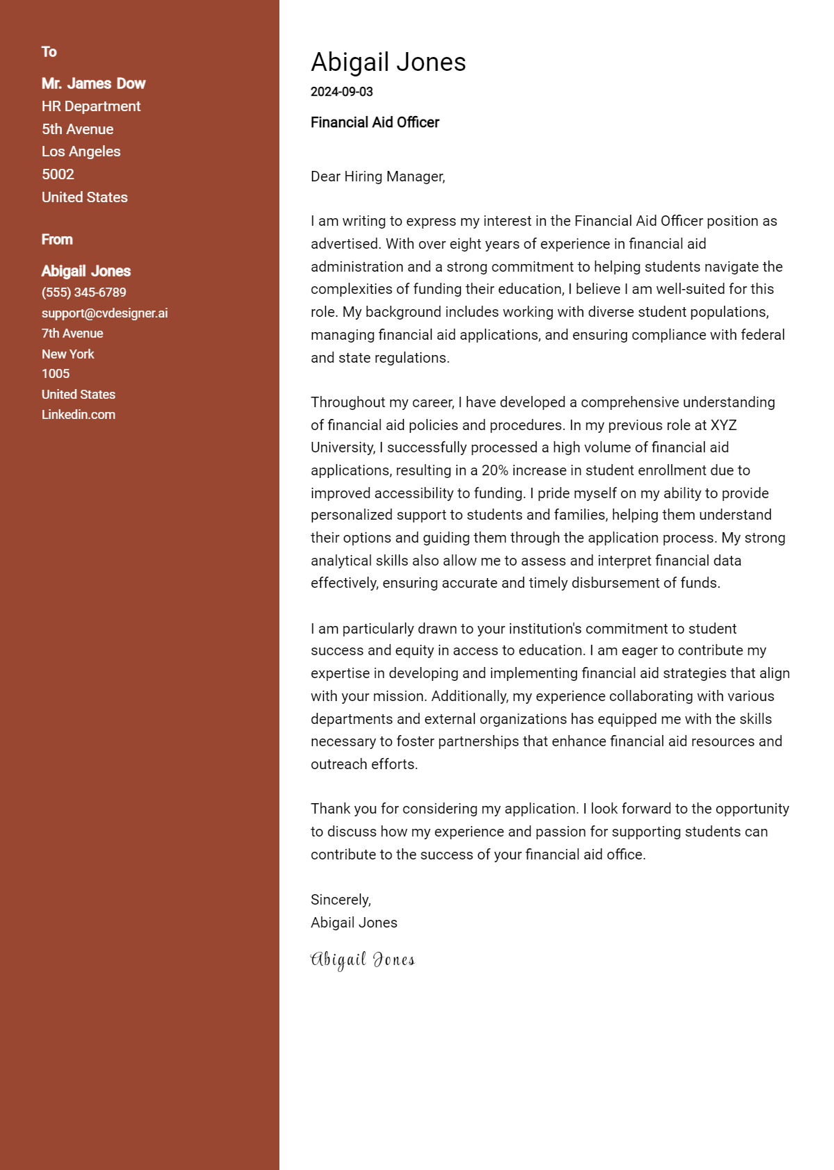 Financial Aid Officer Cover Letter Example for 2026 (Free Templates) Preview