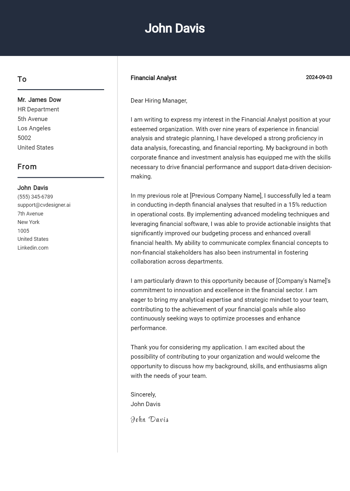 Financial Analyst Cover Letter Example for 2026 (Writing Guide) Preview
