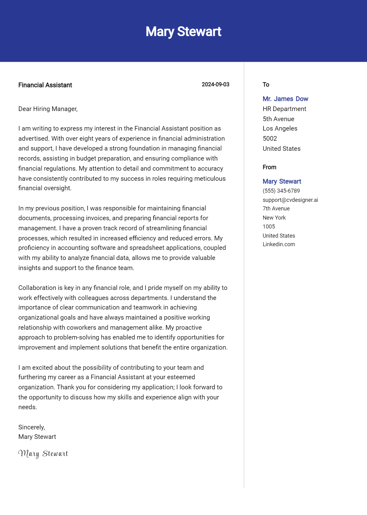 Financial Assistant Cover Letter Example for 2026: Tips & Templates Preview