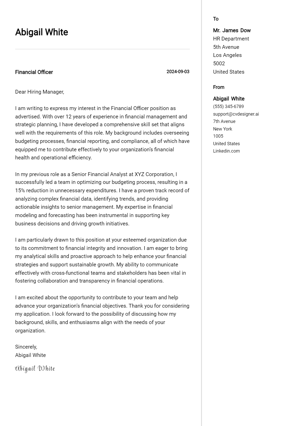 Financial Officer Cover Letter Examples & Samples for 2026 Preview