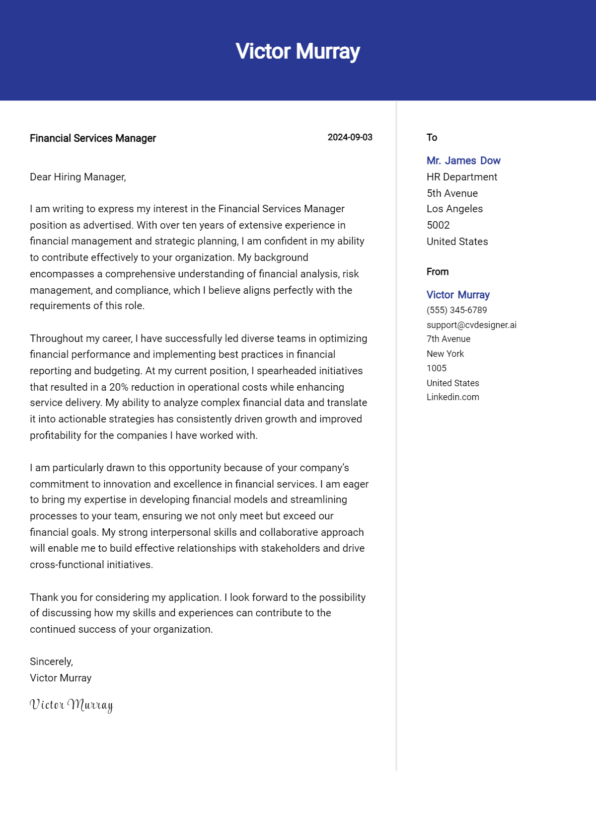 Financial Services Manager Cover Letter Examples with Writing Tips for 2026 Preview