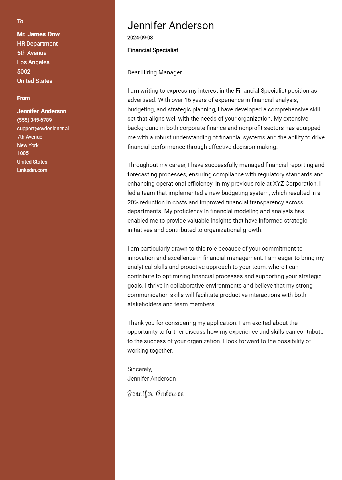 Financial Specialist Cover Letter Samples & Examples 2026 Preview