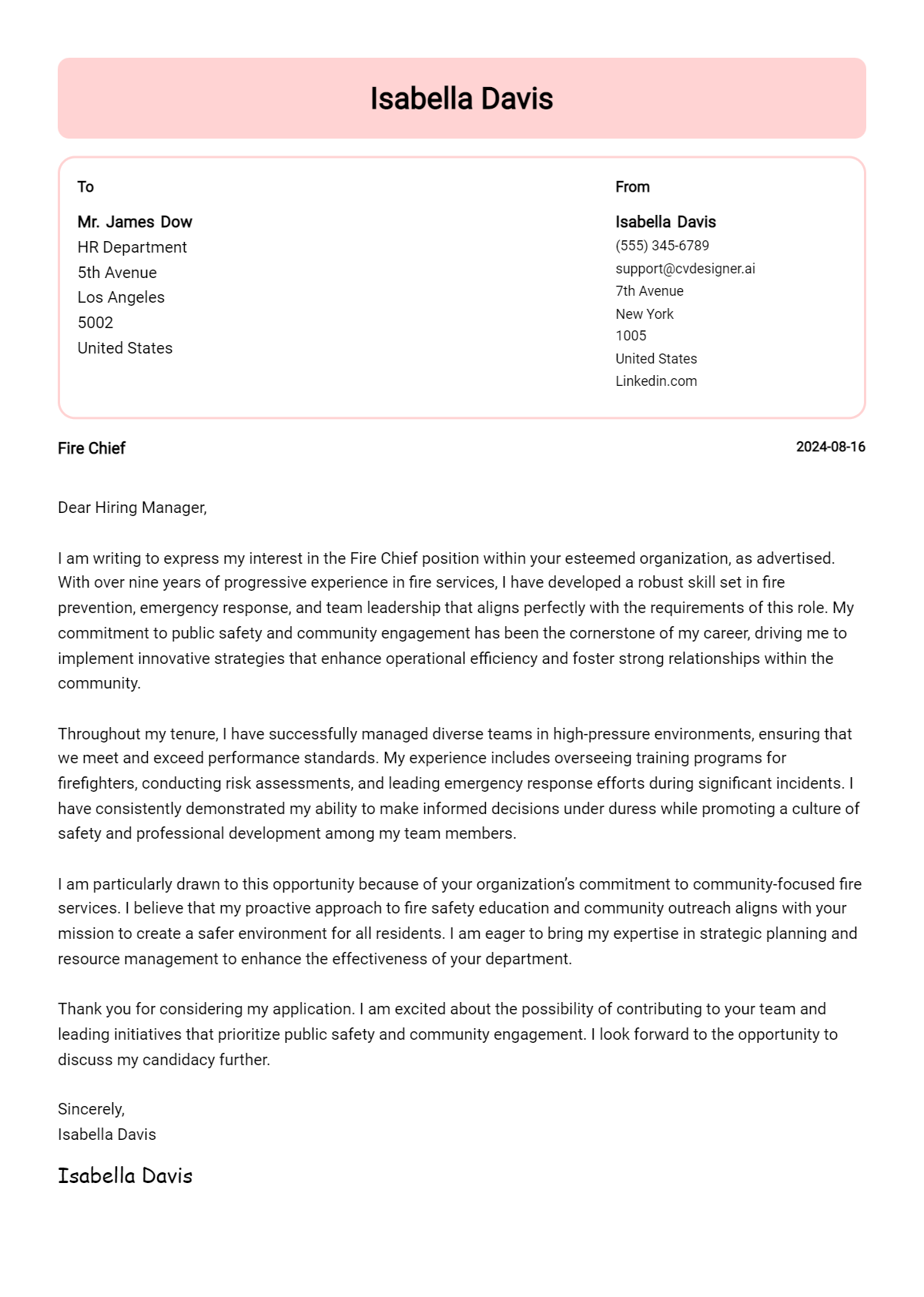 Fire Chief Cover Letter Example for 2026: Ultimate Guide Preview
