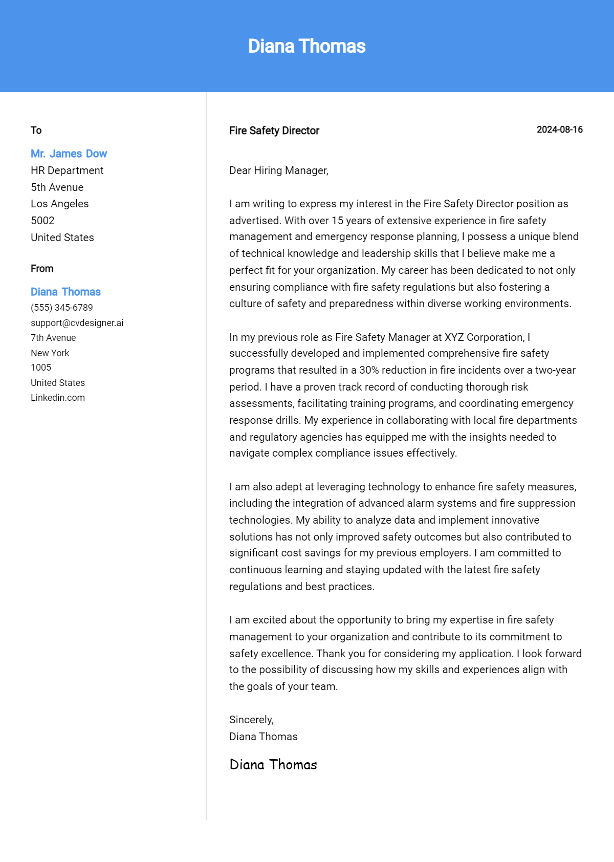 Fire Safety Director Cover Letter Example for 2026 (Writing Guide) Preview