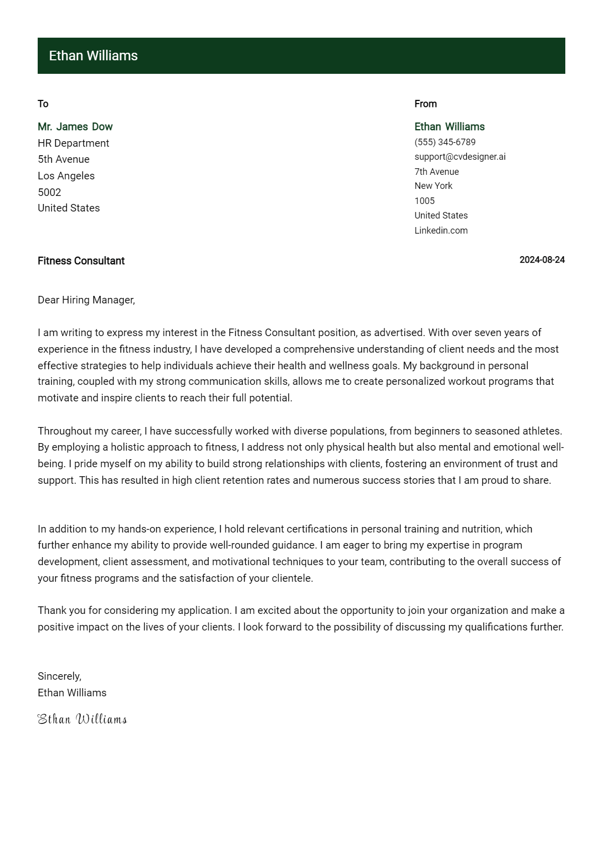 Fitness Consultant Cover Letter Example for 2026: Expert Tips & Templates Preview