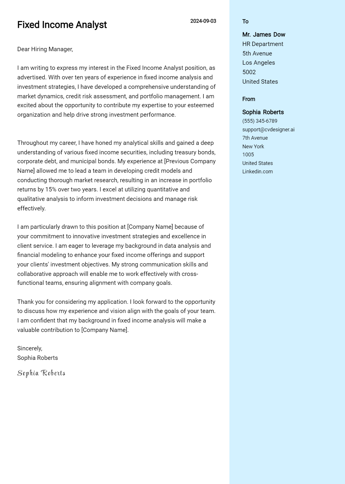 Fixed Income Analyst Cover Letter Example for 2026: Free Templates Preview