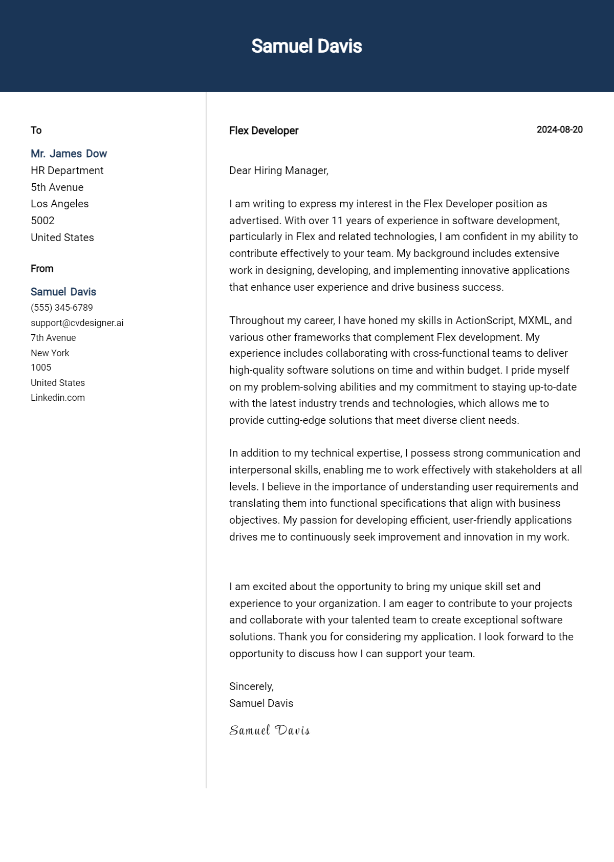 Flex Developer Cover Letter Examples and Templates for 2026 Preview