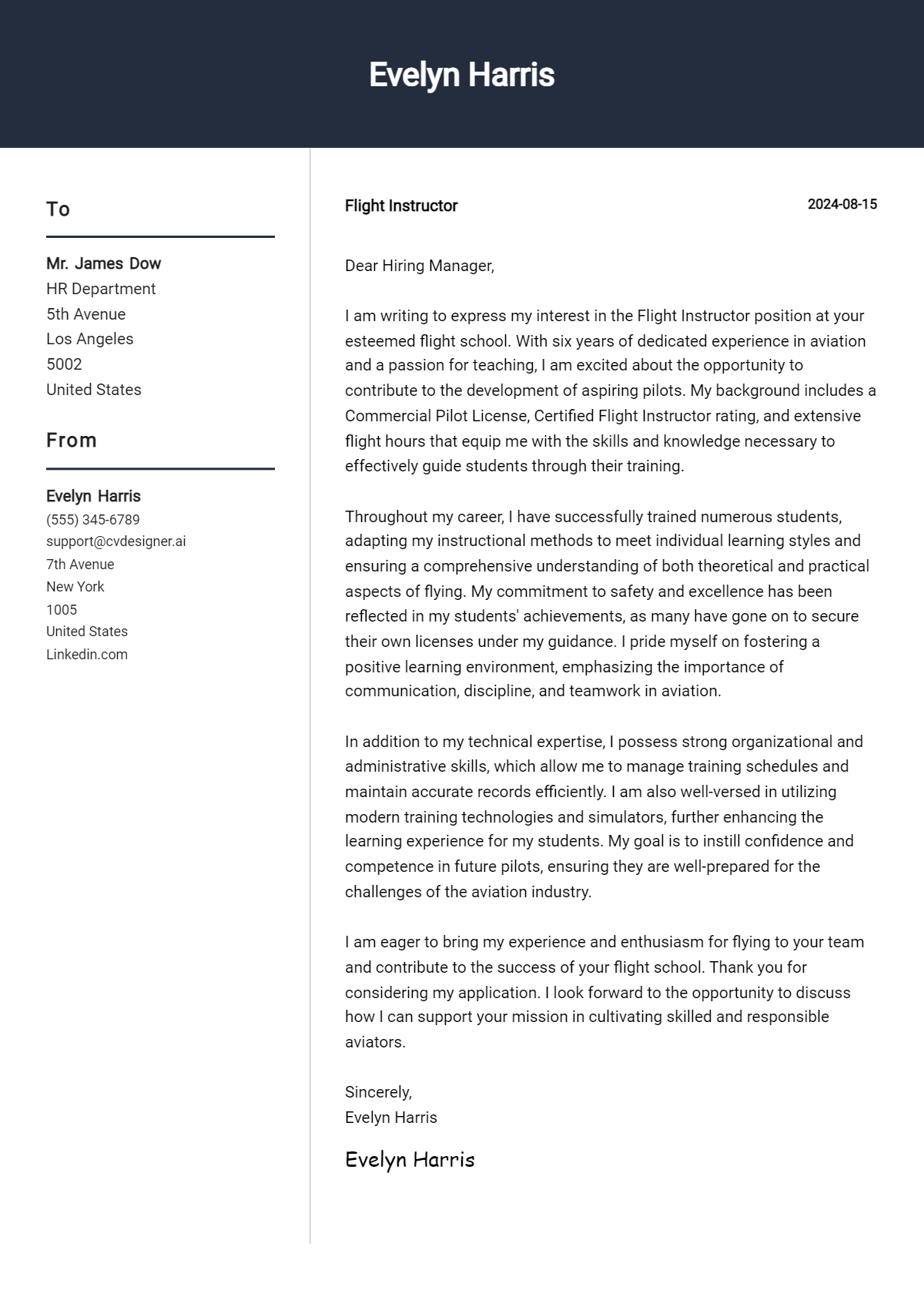 Flight Instructor Cover Letter Example for 2026 (Complete Writing Guide) Preview