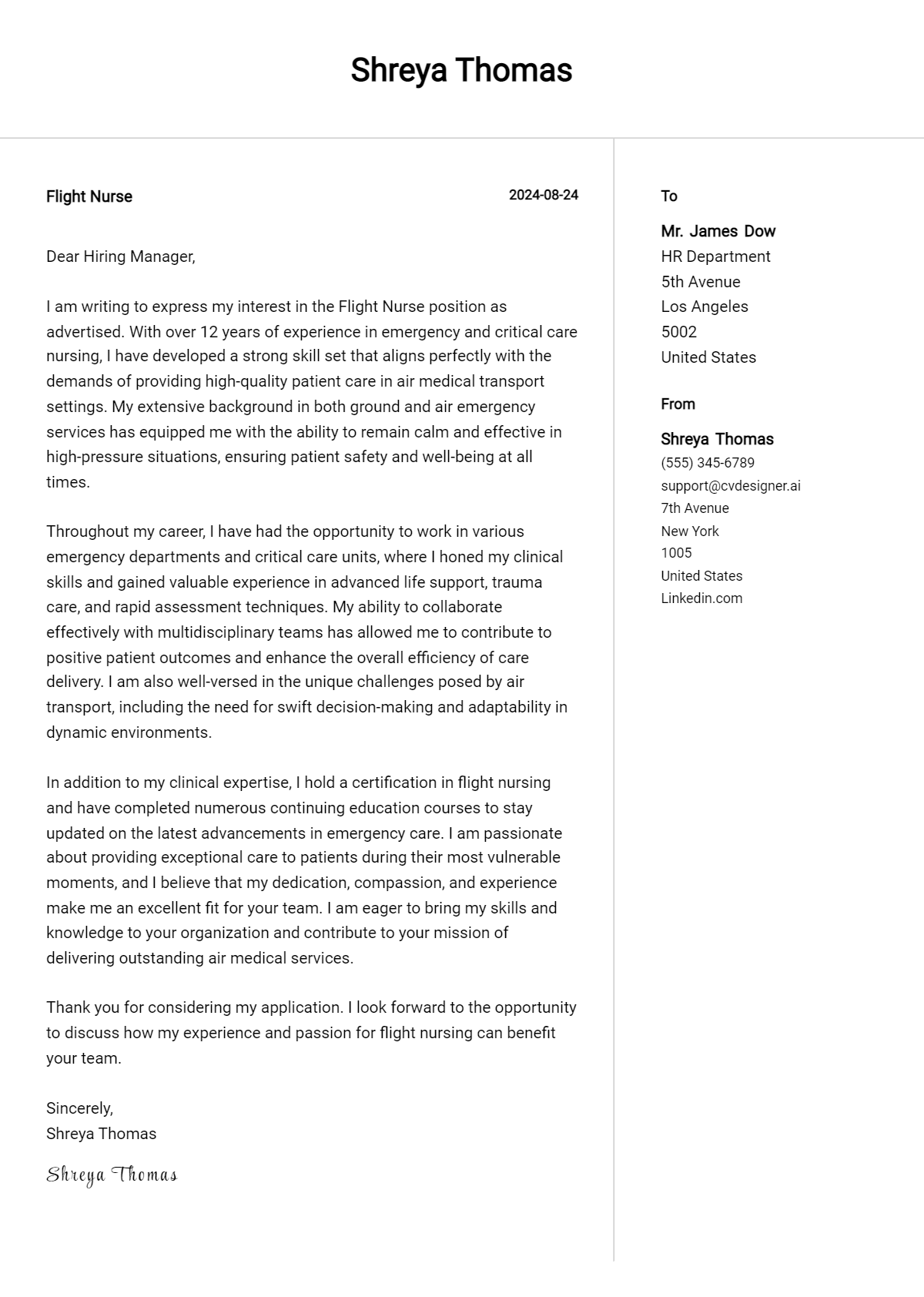 16 Flight Nurse Cover Letter Examples with Writing Tips for 2026 Preview