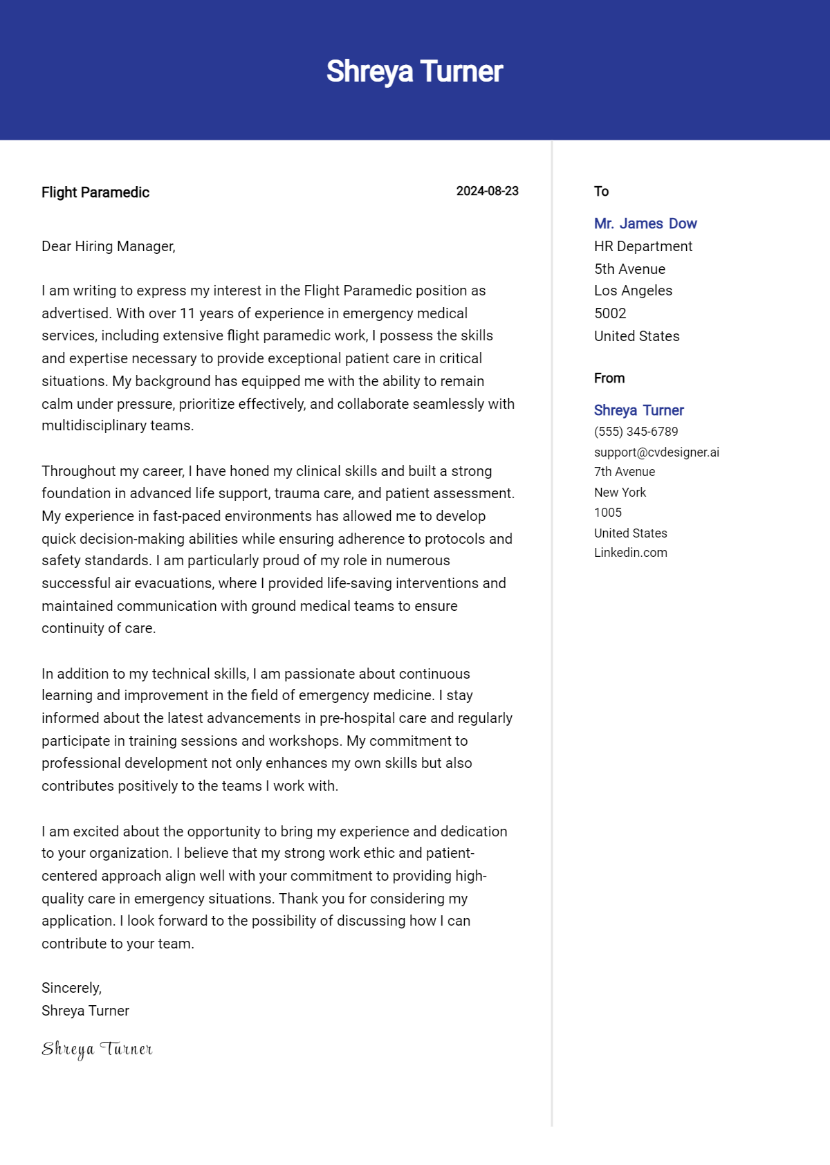 Flight Paramedic Cover Letter Example for 2026: Tips & Templates Preview