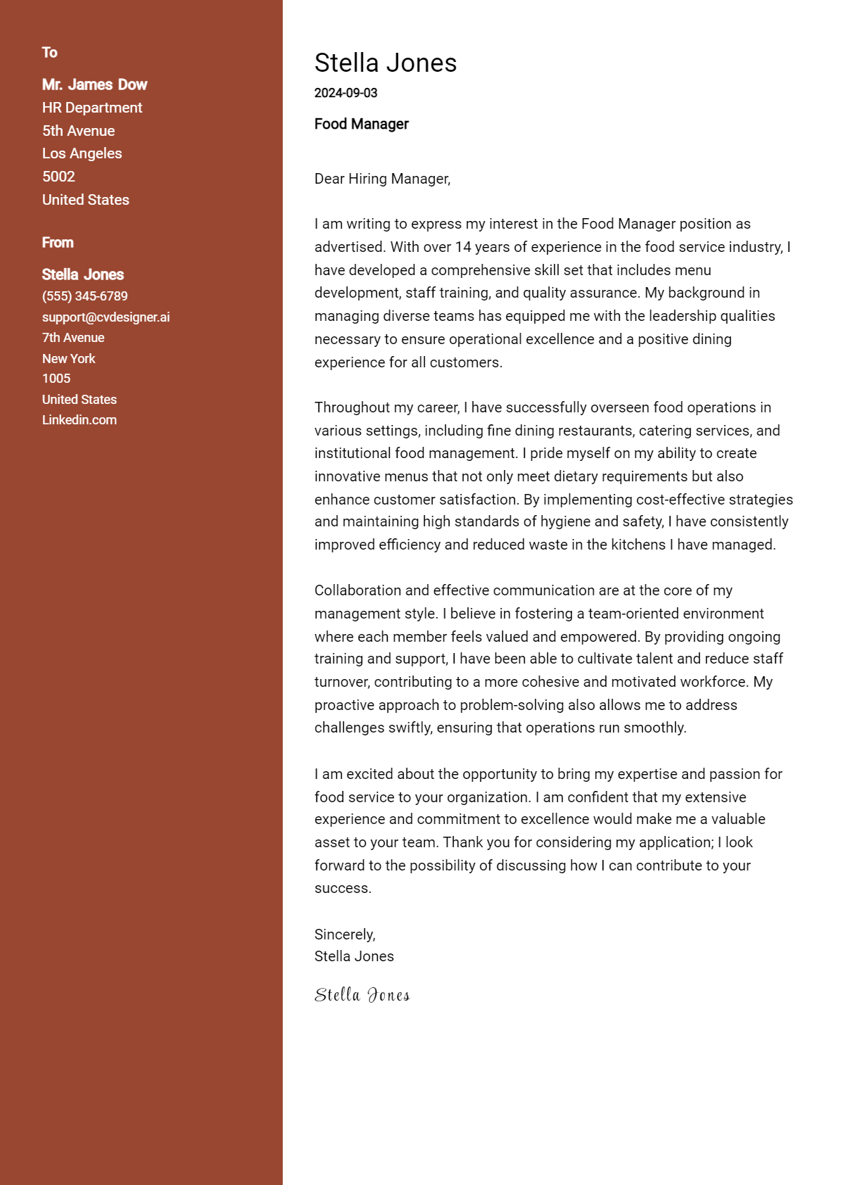 Food Manager Cover Letter Samples & Examples 2026 Preview