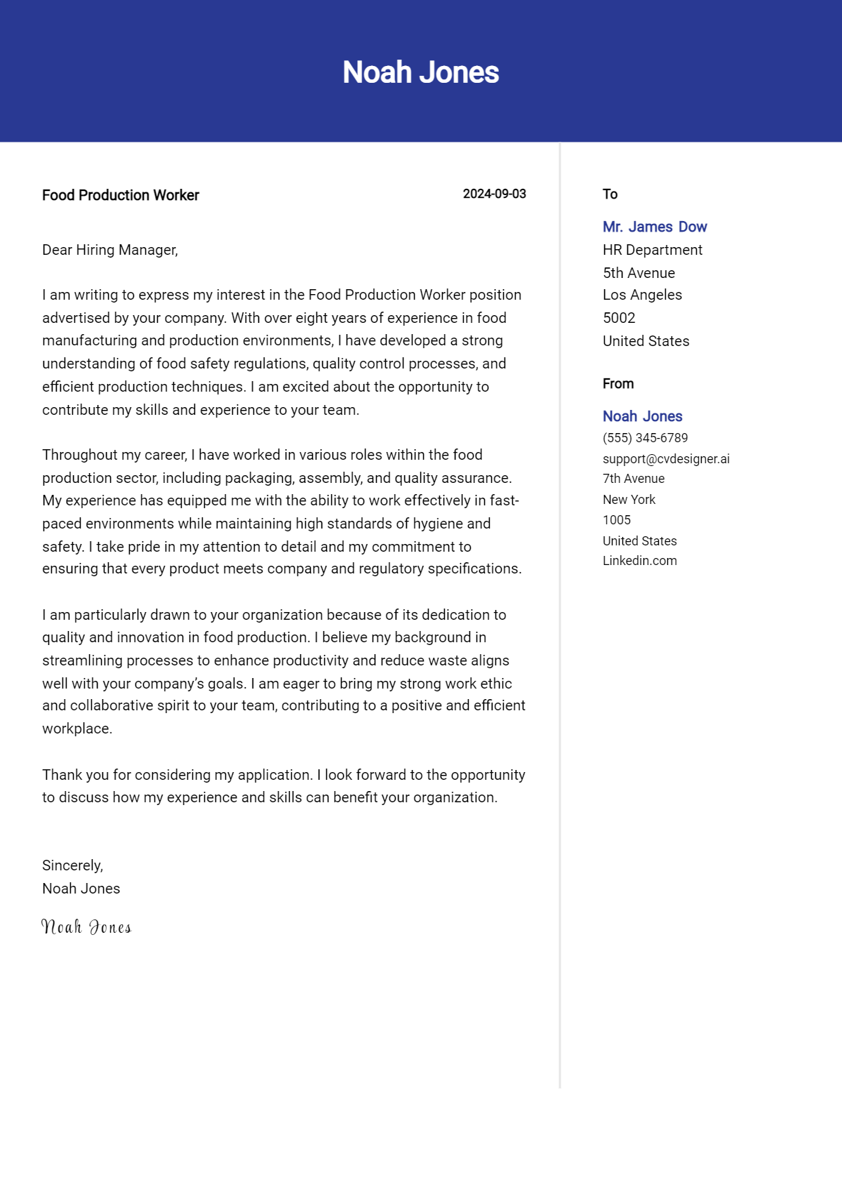 Food Production Worker Cover Letter Example for 2026 (Free Templates) Preview