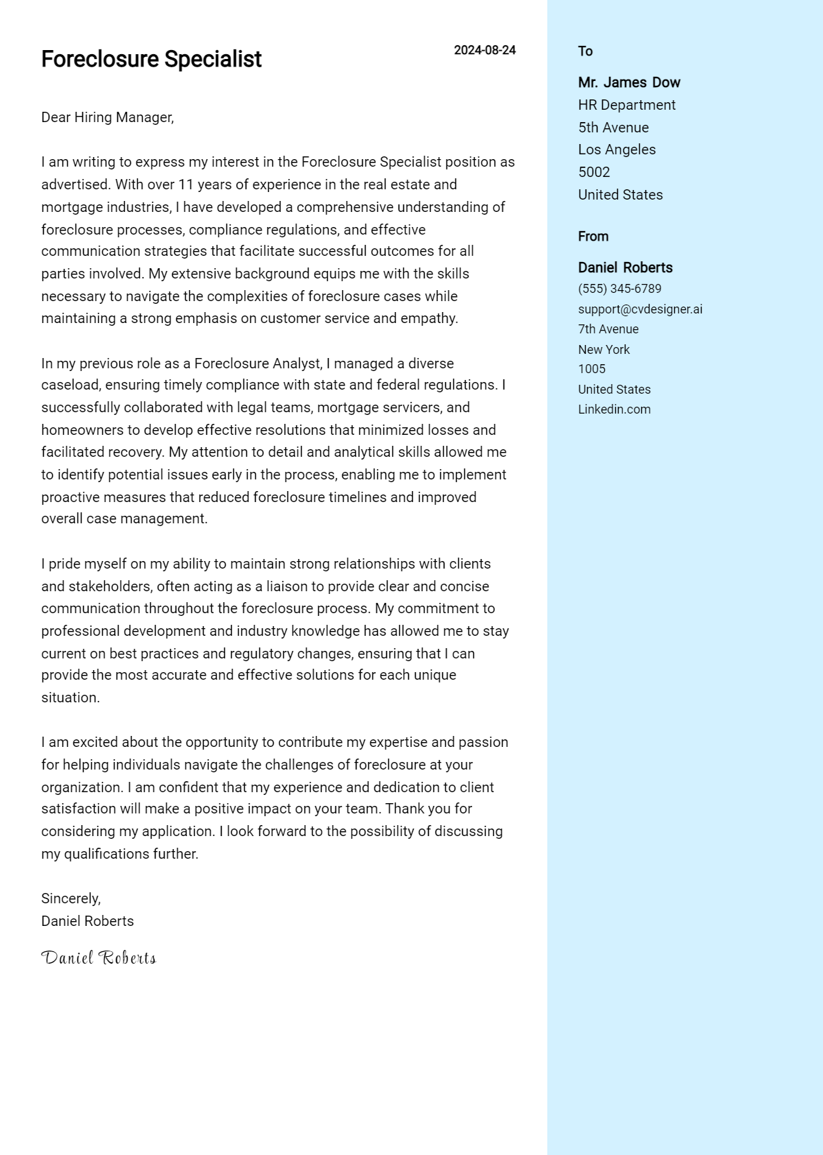 Foreclosure Specialist Cover Letter Example for 2026: Free Templates Preview
