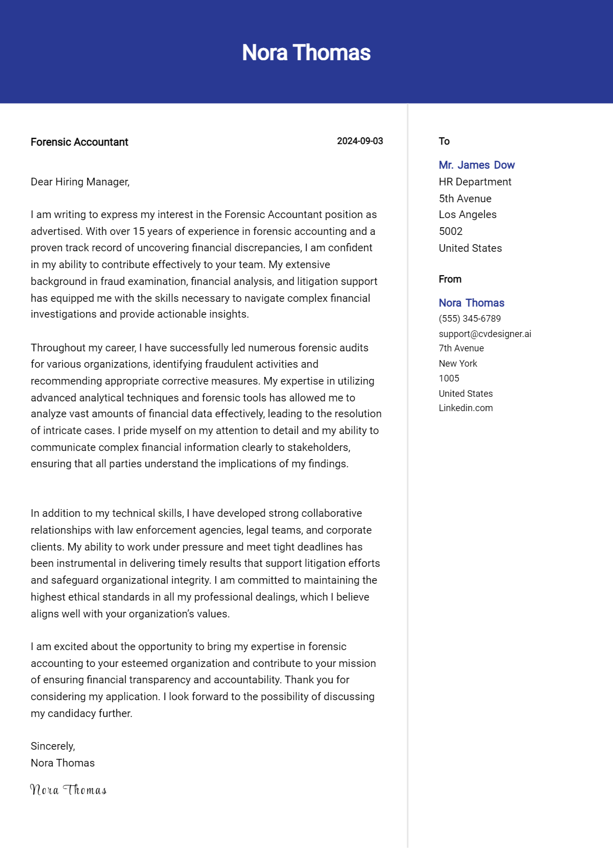 Forensic Accountant Cover Letter Examples for 2026 (Downloadable) Preview