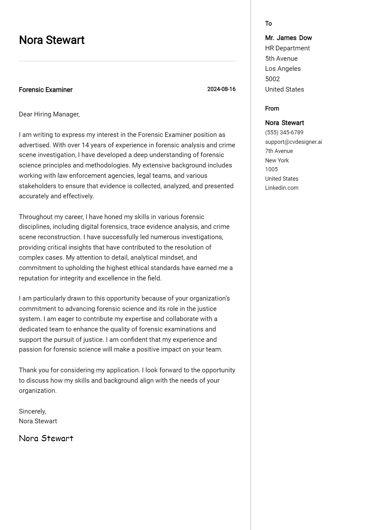 Forensic Examiner Cover Letter Example for 2026 (Download Templates) Preview