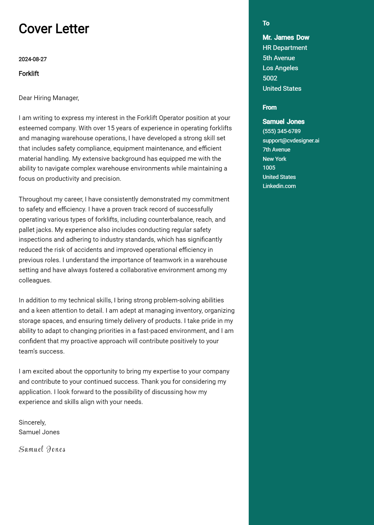 Forklift Cover Letter Example for 2026: Top CV Skills Preview