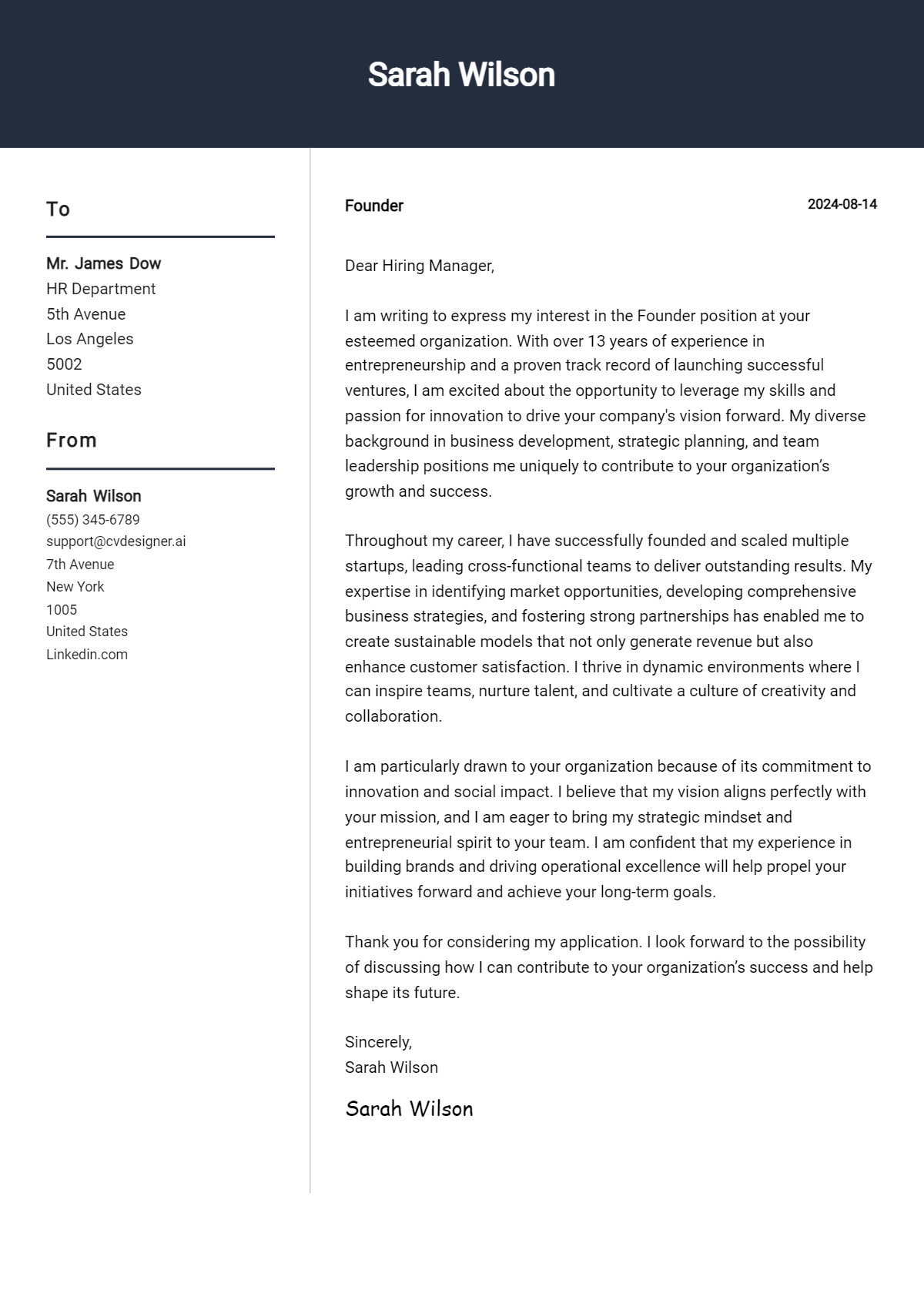 Founder Cover Letter Example for 2026: Tips & Templates Preview
