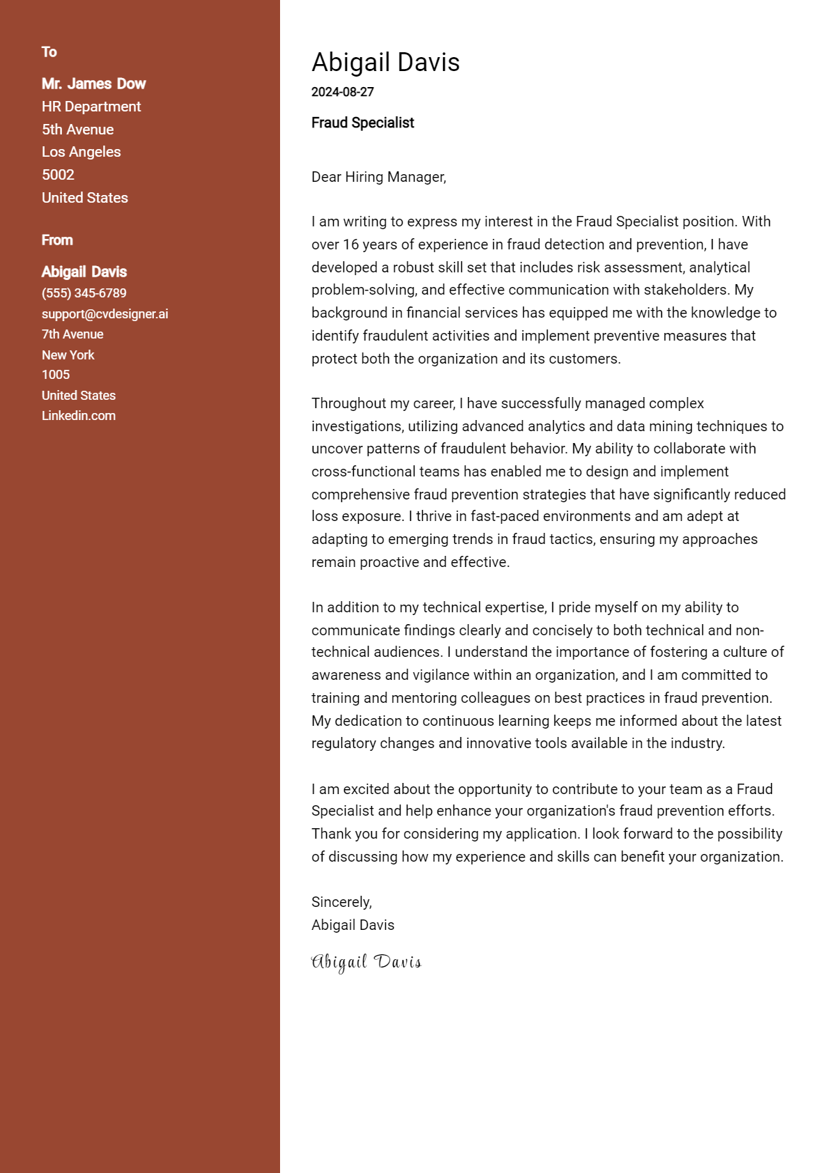 Fraud Specialist Cover Letter Example for 2026 (Complete Writing Guide) Preview