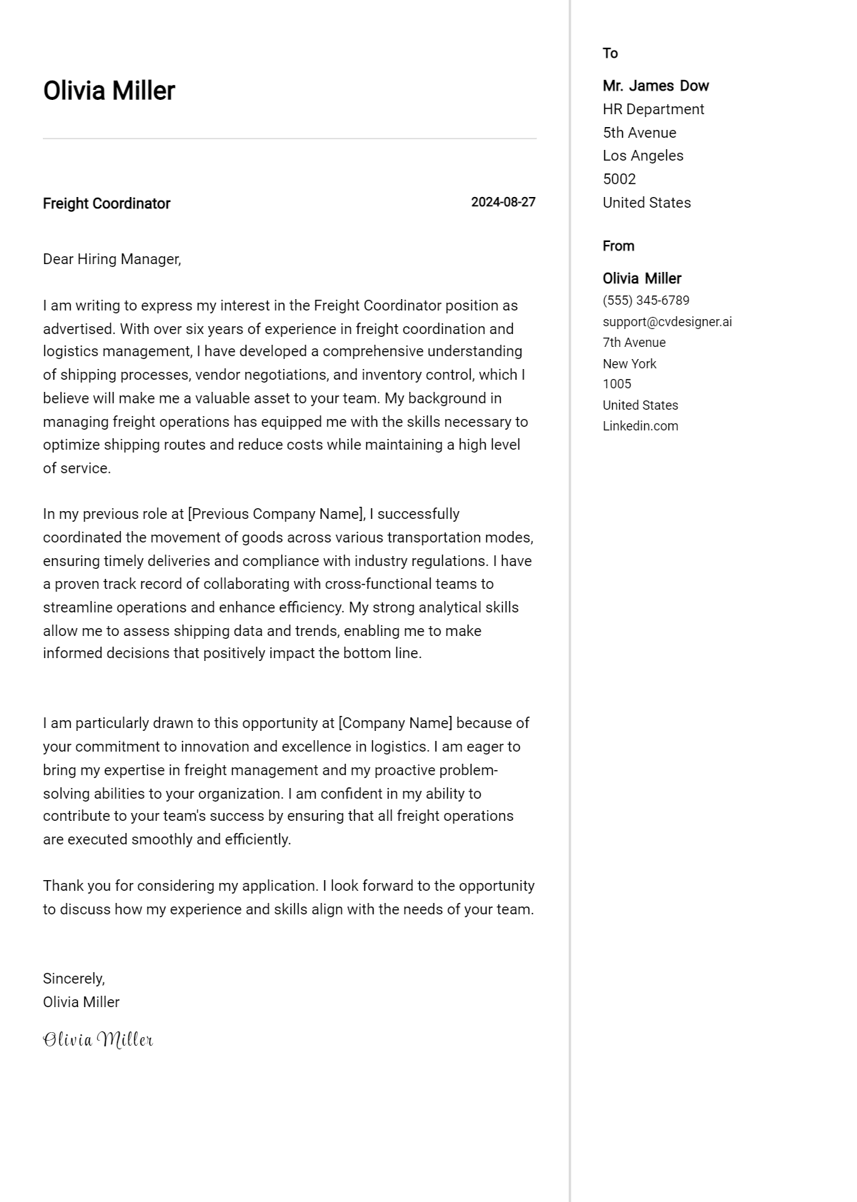 Freight Coordinator Cover Letter Example for 2026 (Complete Writing Guide) Preview