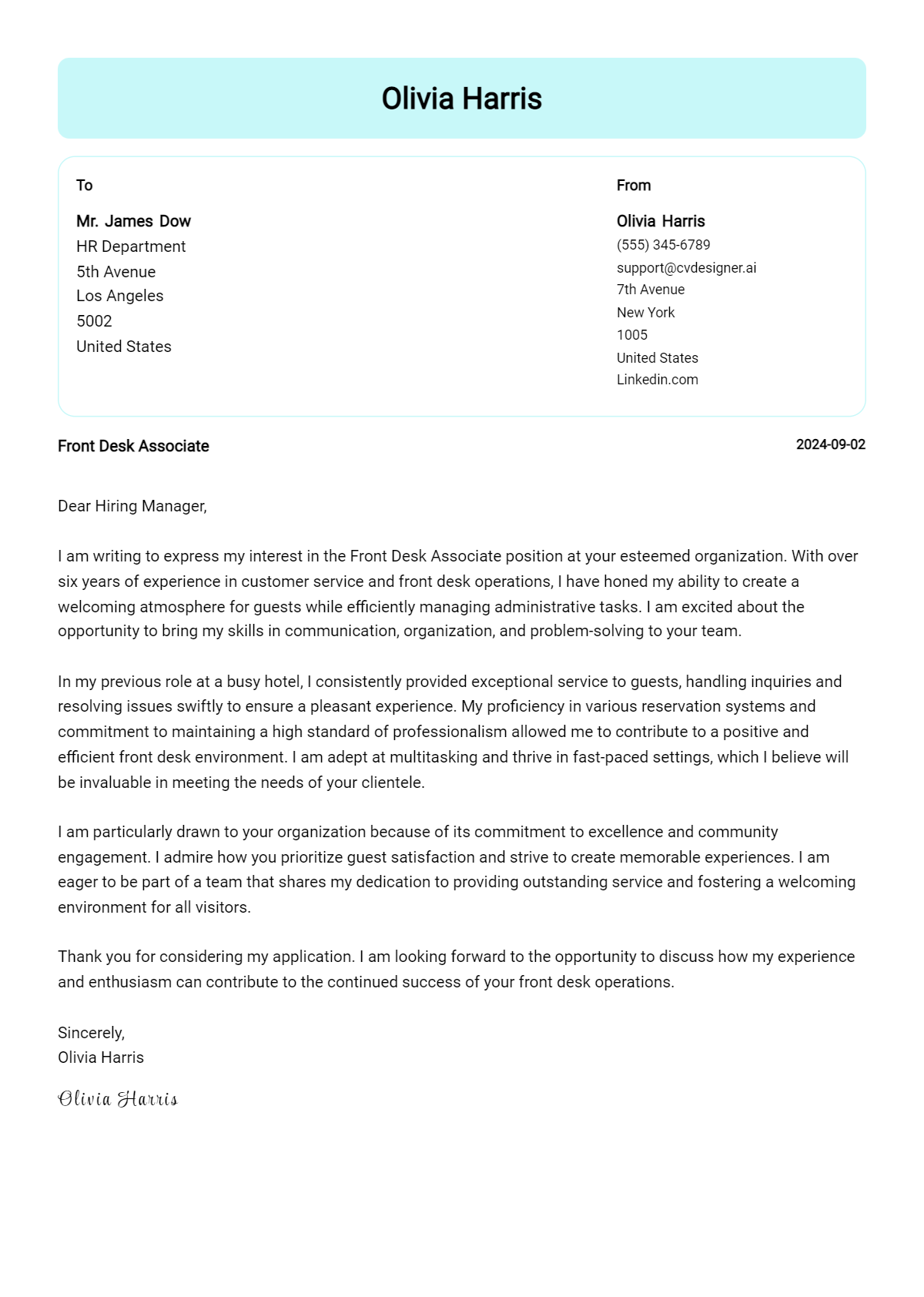 6 Front Desk Associate Cover Letter Examples with Writing Tips for 2026 Preview