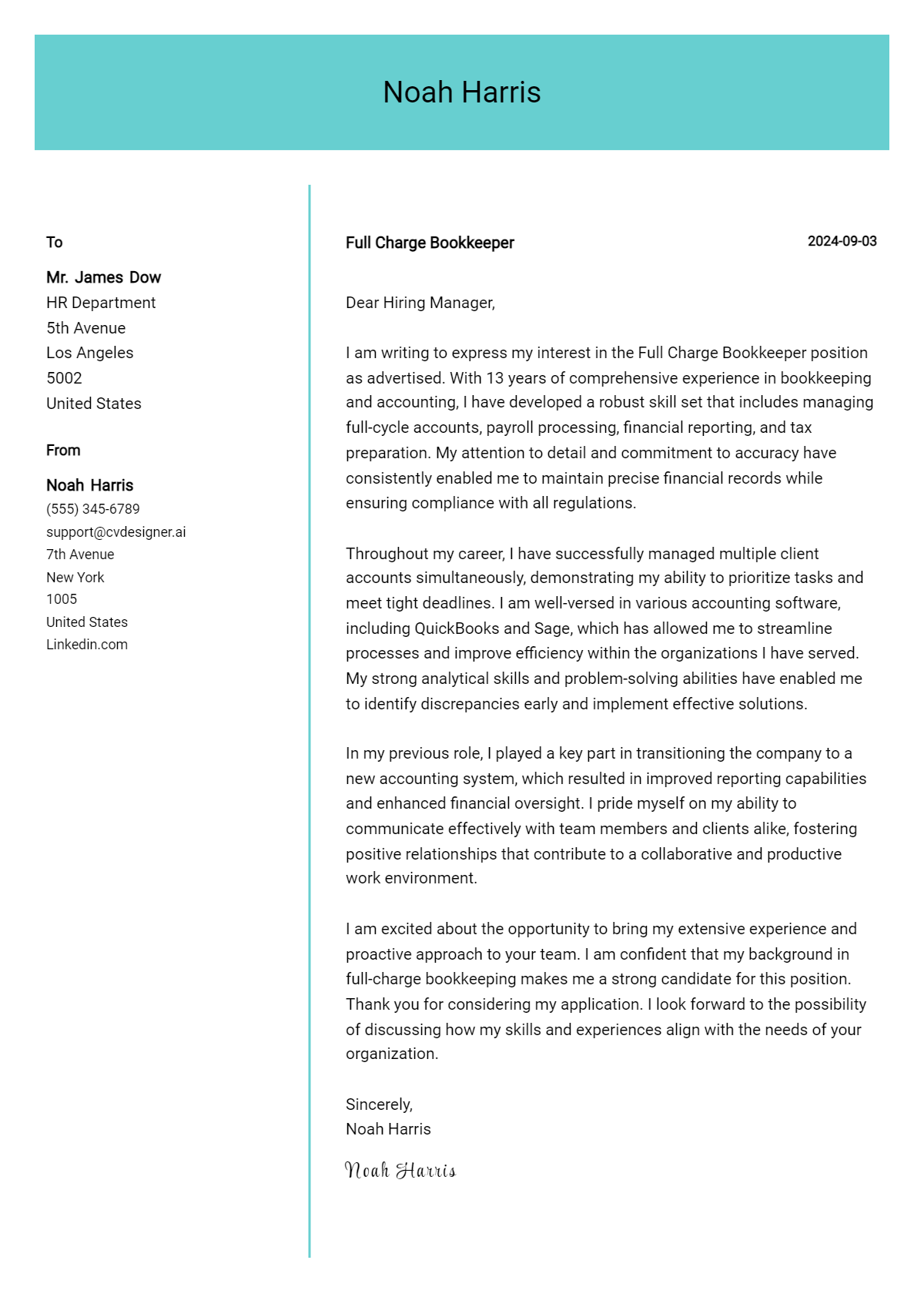 Full Charge Bookkeeper Cover Letter Example for 2026: Expert Tips & Templates Preview
