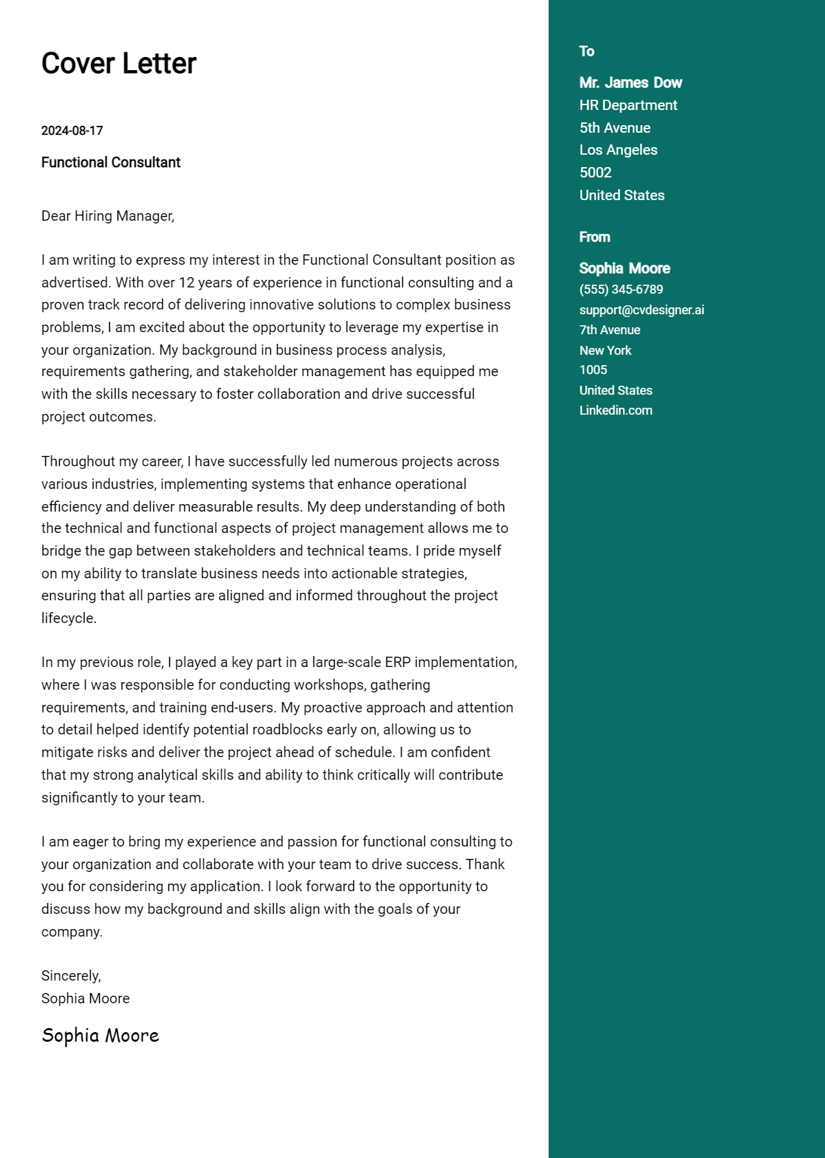 16 Functional Consultant Cover Letter Example for 2026 (Complete Writing Guide) Preview