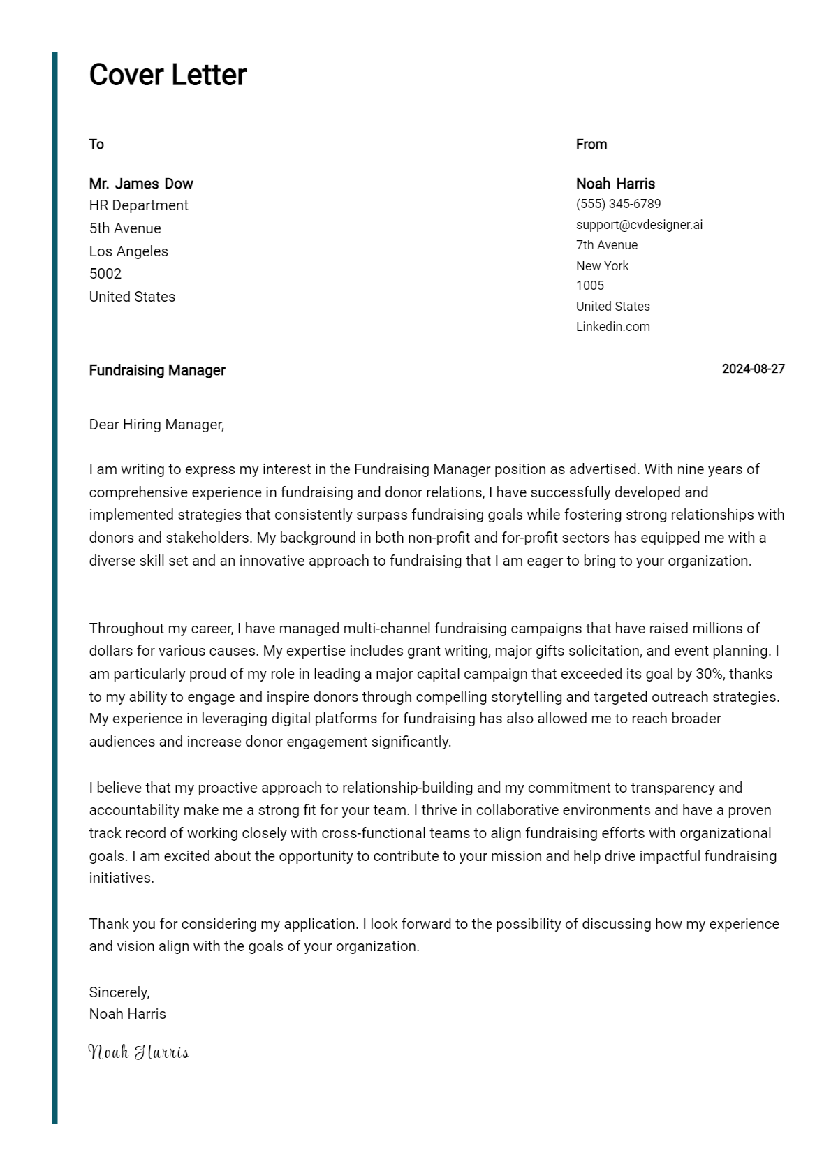 Fundraising Manager Cover Letter Example for 2026: Proven Tips Preview