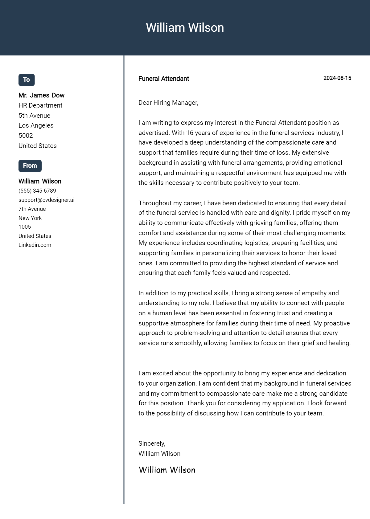 Funeral Attendant Cover Letter Examples and Templates for 2026 Preview