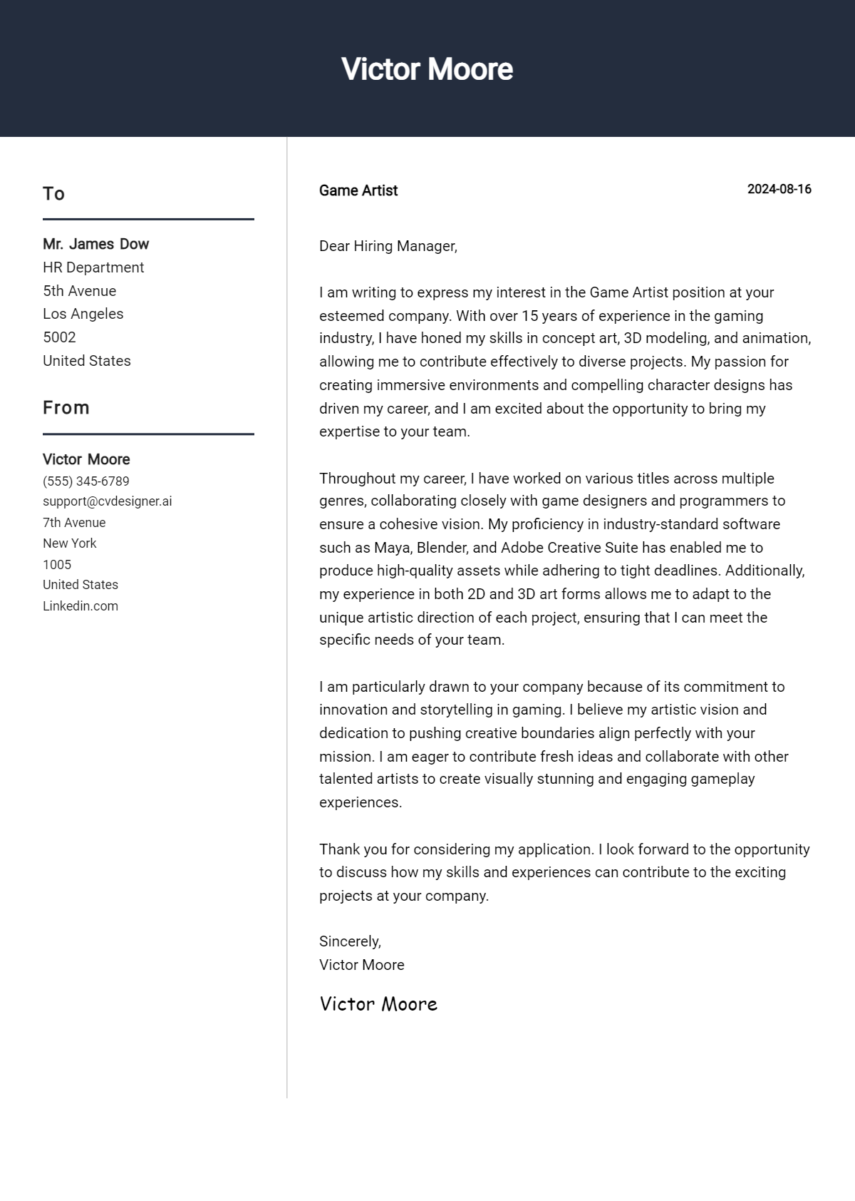 Game Artist Cover Letter Example for 2026: Ultimate Guide Preview