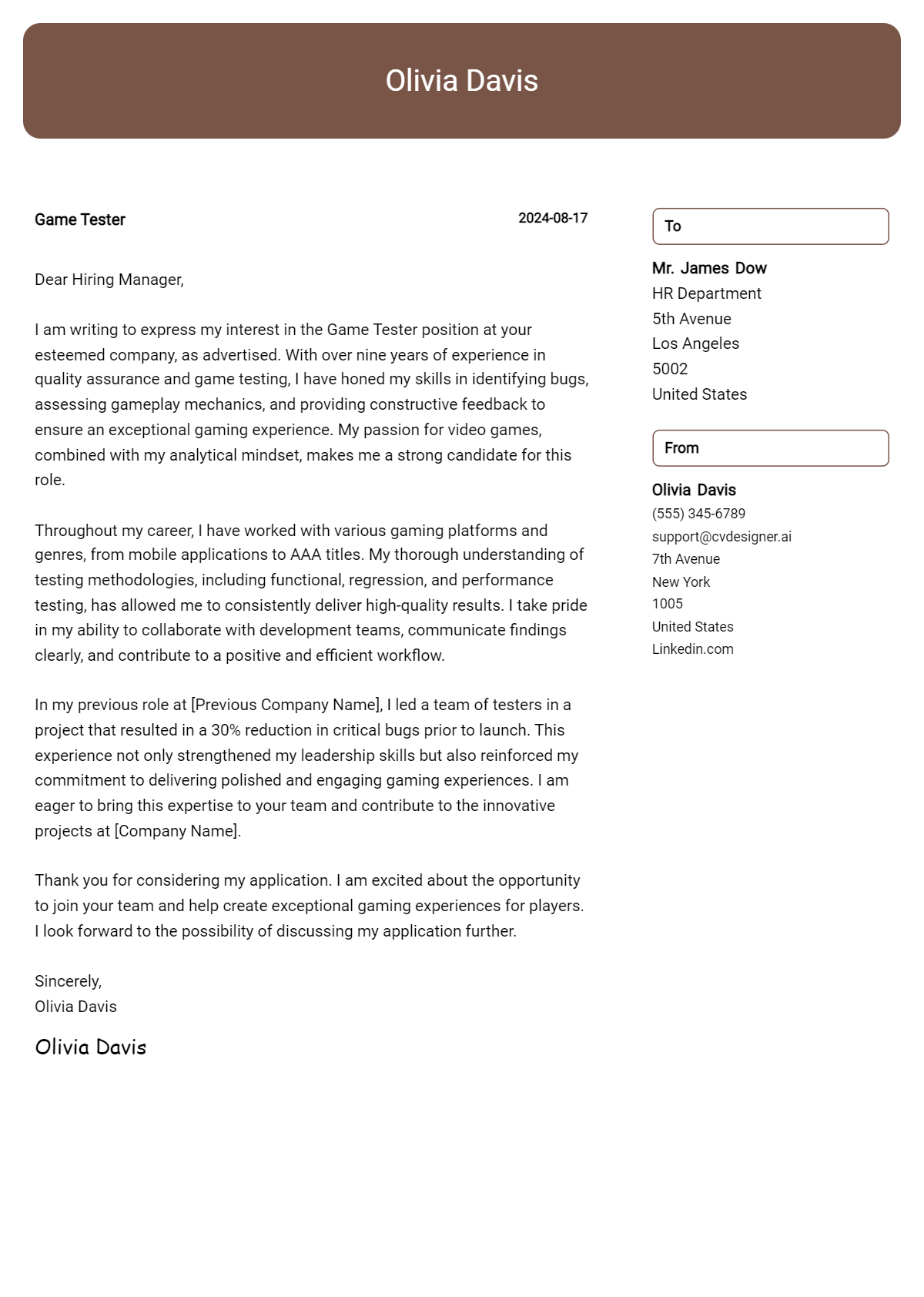 Game Tester Cover Letter Examples for 2026 (Downloadable) Preview