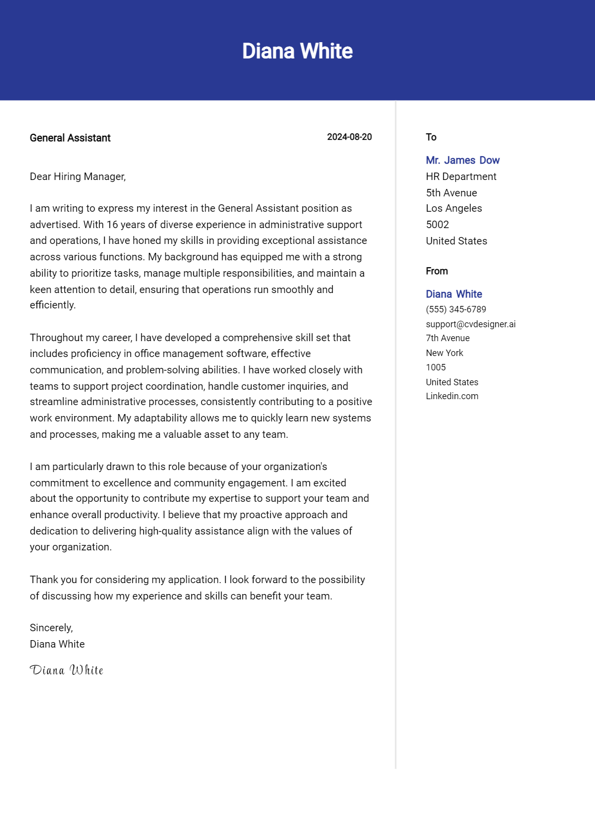 General Assistant Cover Letter Examples and Templates for 2026 Preview