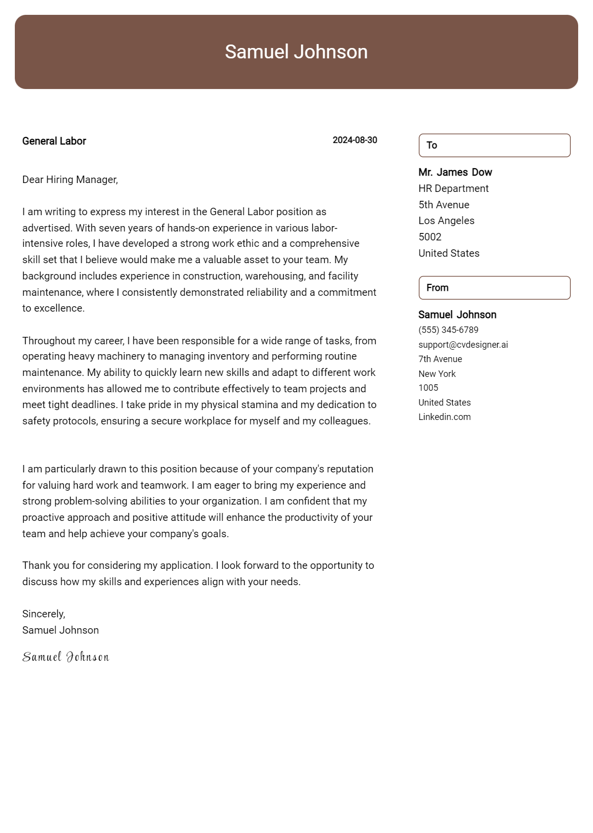 General Labor Cover Letter Example for 2026: Tips & Templates Preview