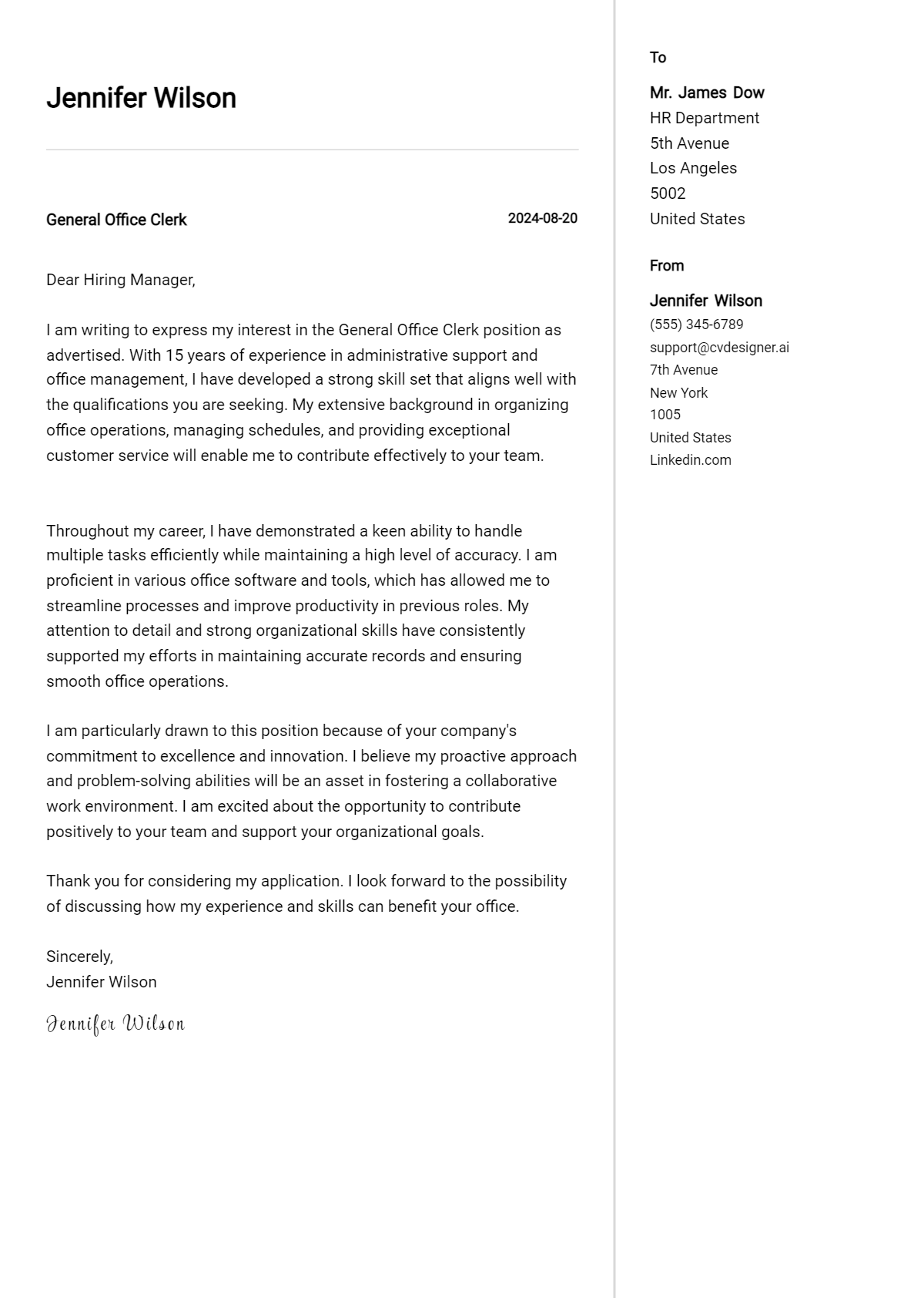 19 General Office Clerk Cover Letter Examples & Samples for 2026 Preview
