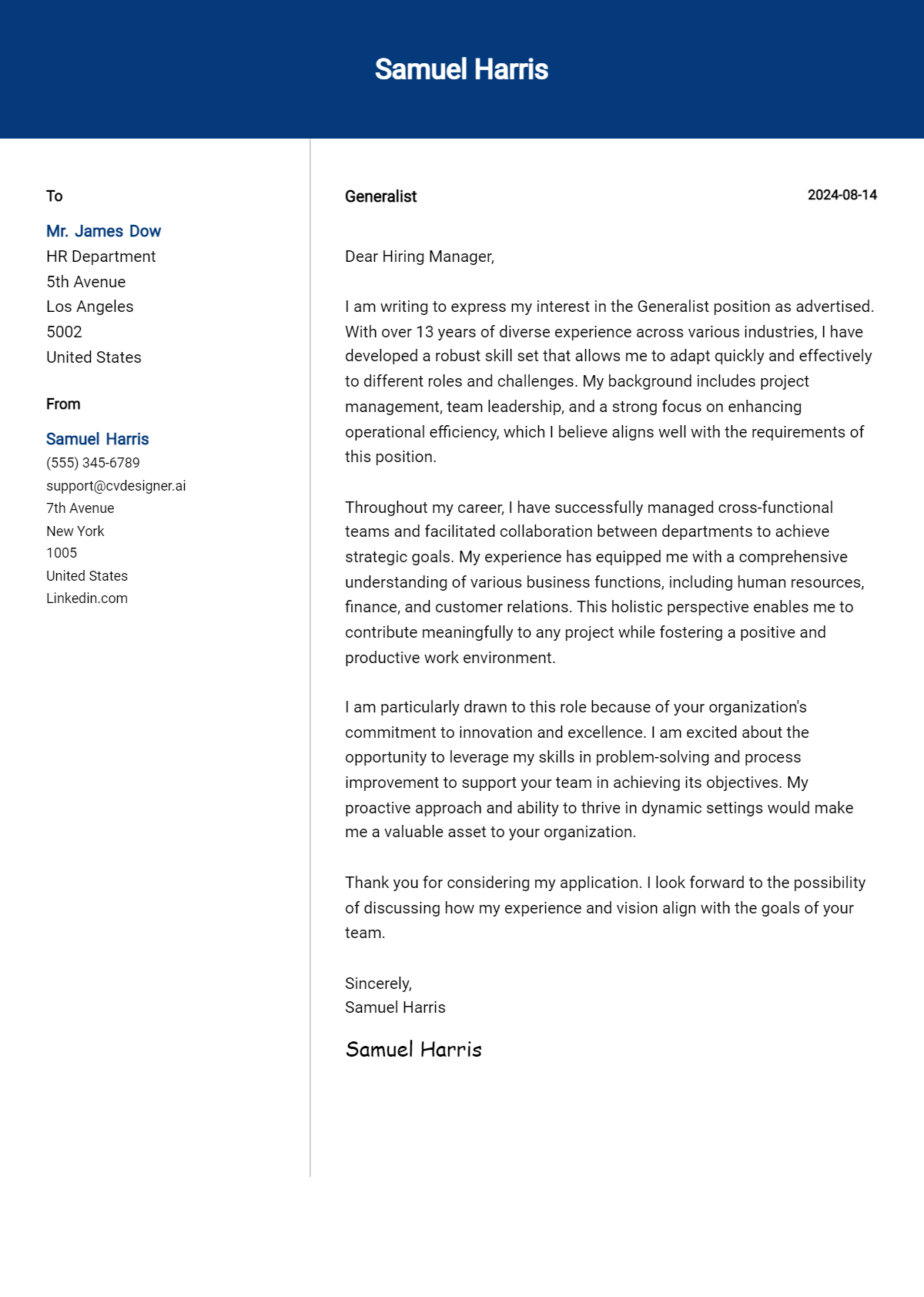 Generalist Cover Letter Example for 2026: Free Templates Preview