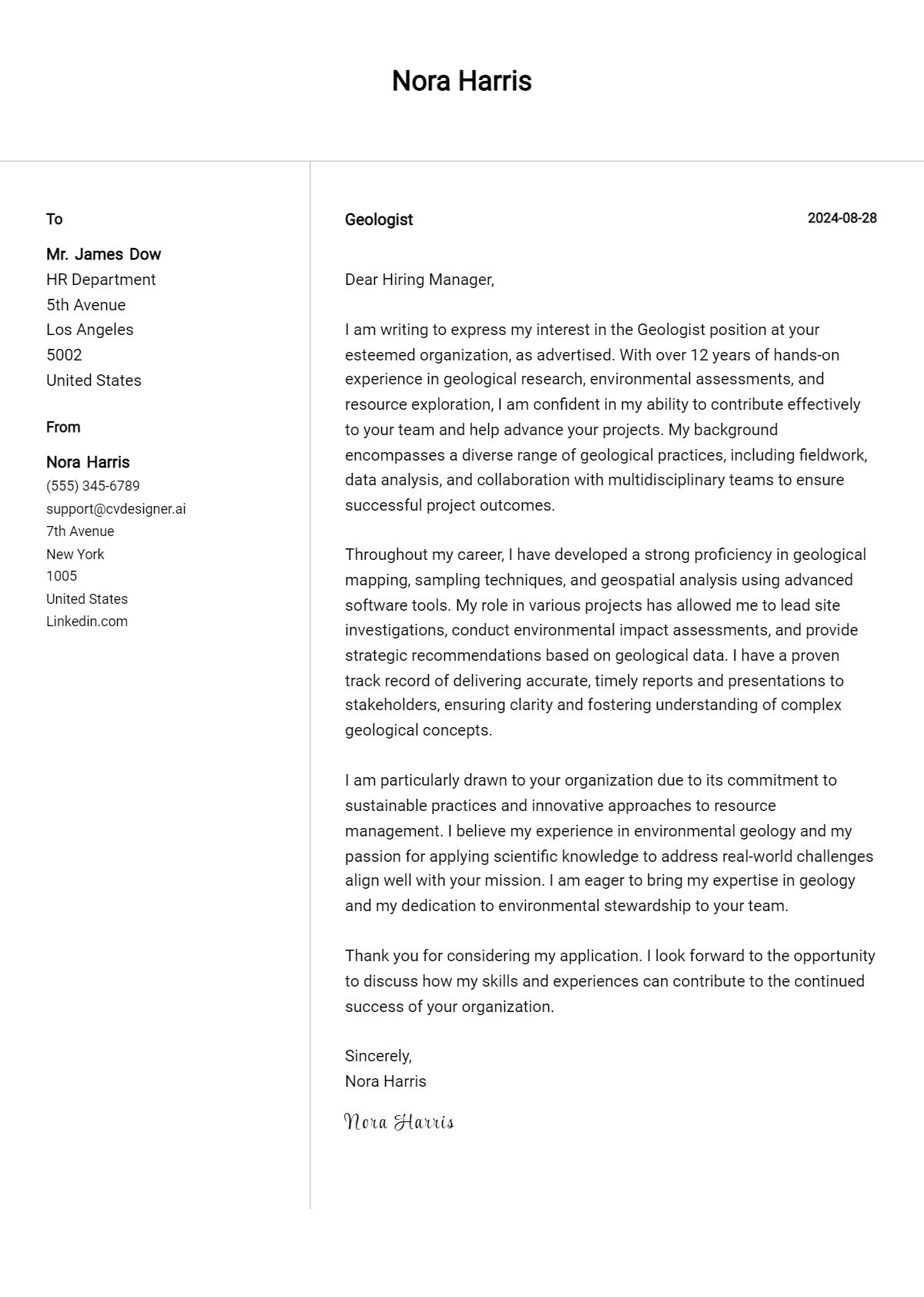 Geologist Cover Letter Example for 2026: Free Templates Preview