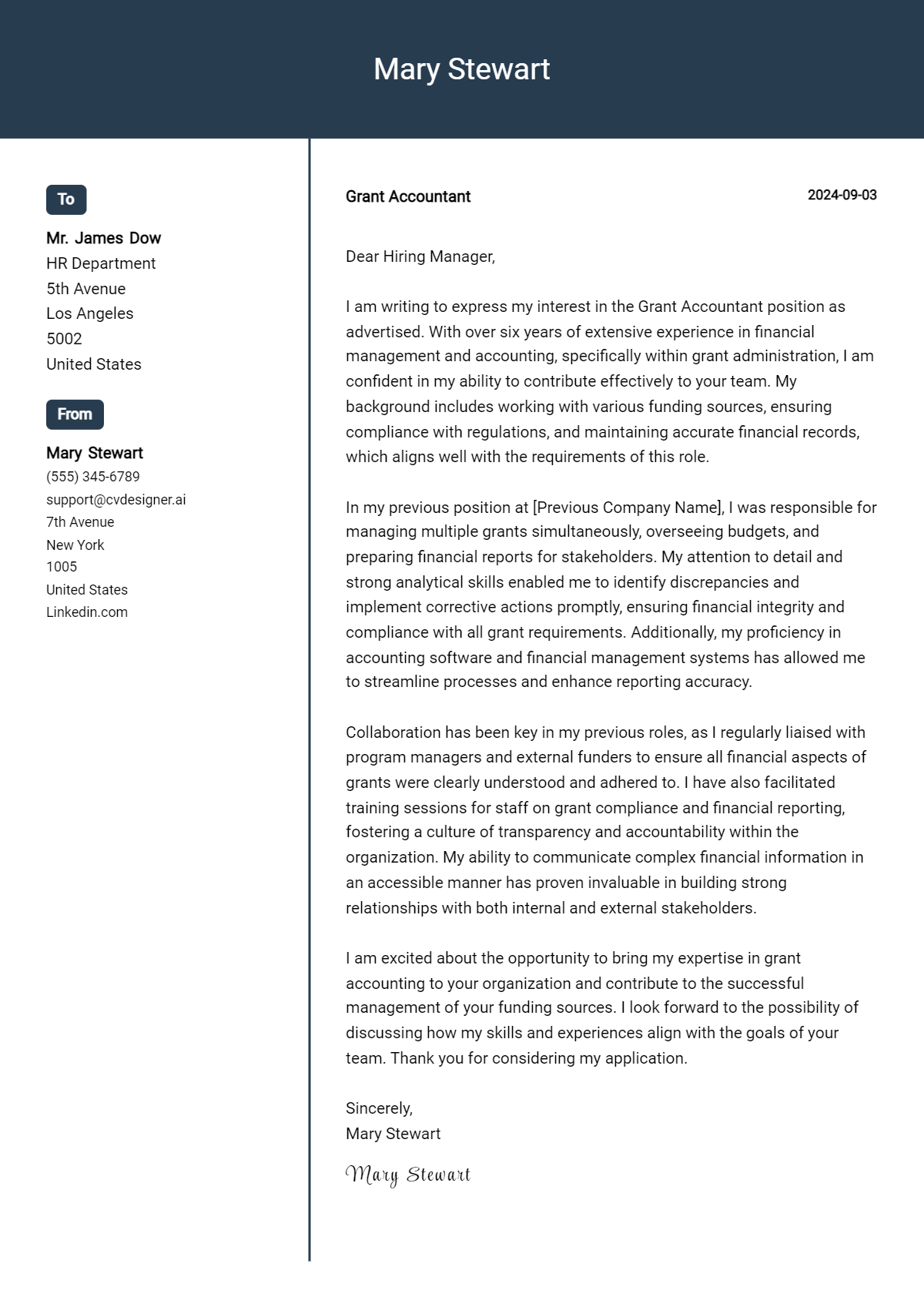 Grant Accountant Cover Letter Examples with Writing Tips for 2026 Preview