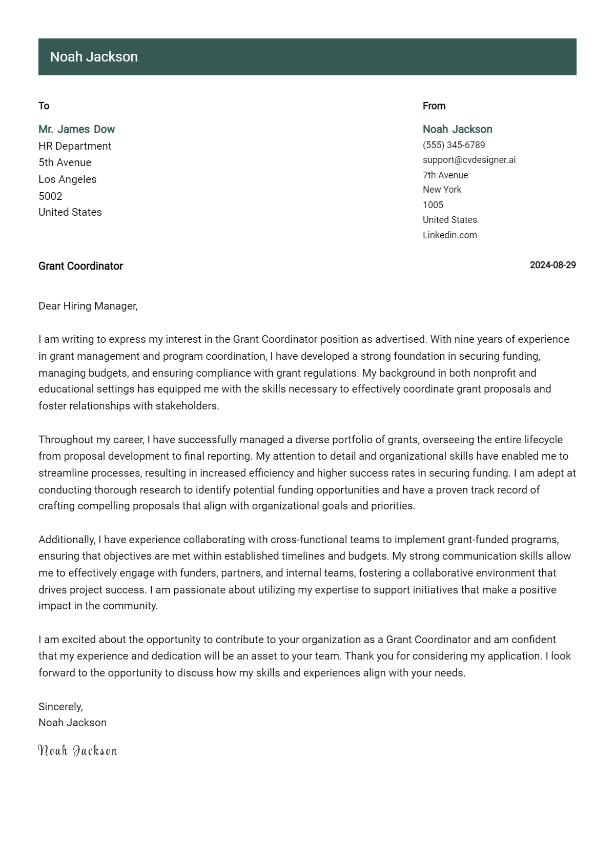 Grant Coordinator Cover Letter Example for 2026: Proven Tips Preview