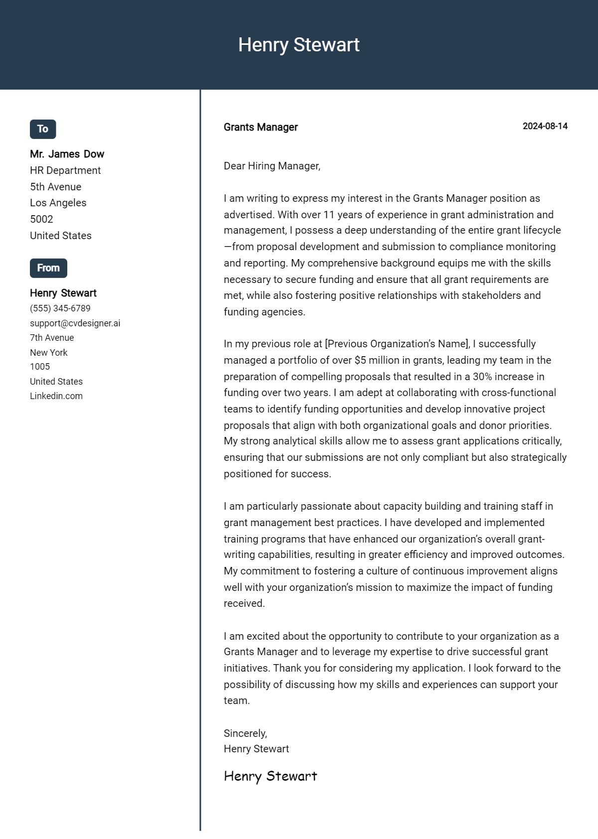 Grants Manager Cover Letter Example for 2026: Tips & Templates Preview