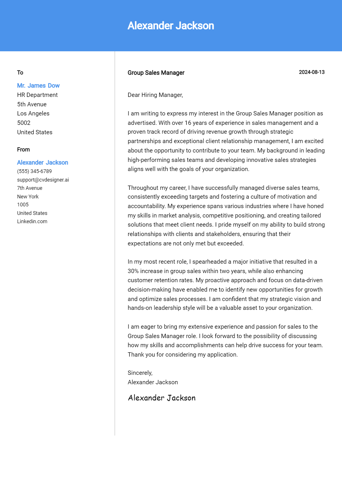 Group Sales Manager Cover Letter Samples & Examples 2026 Preview