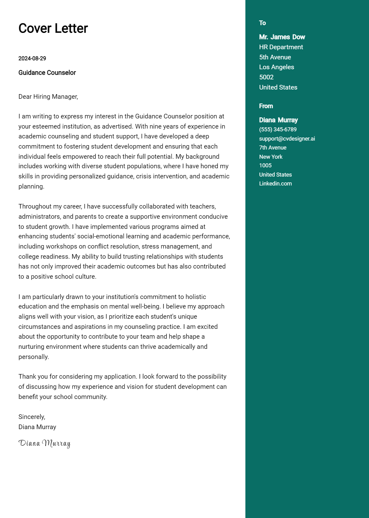 Guidance Counselor Cover Letter Example for 2026 (Writing Guide) Preview