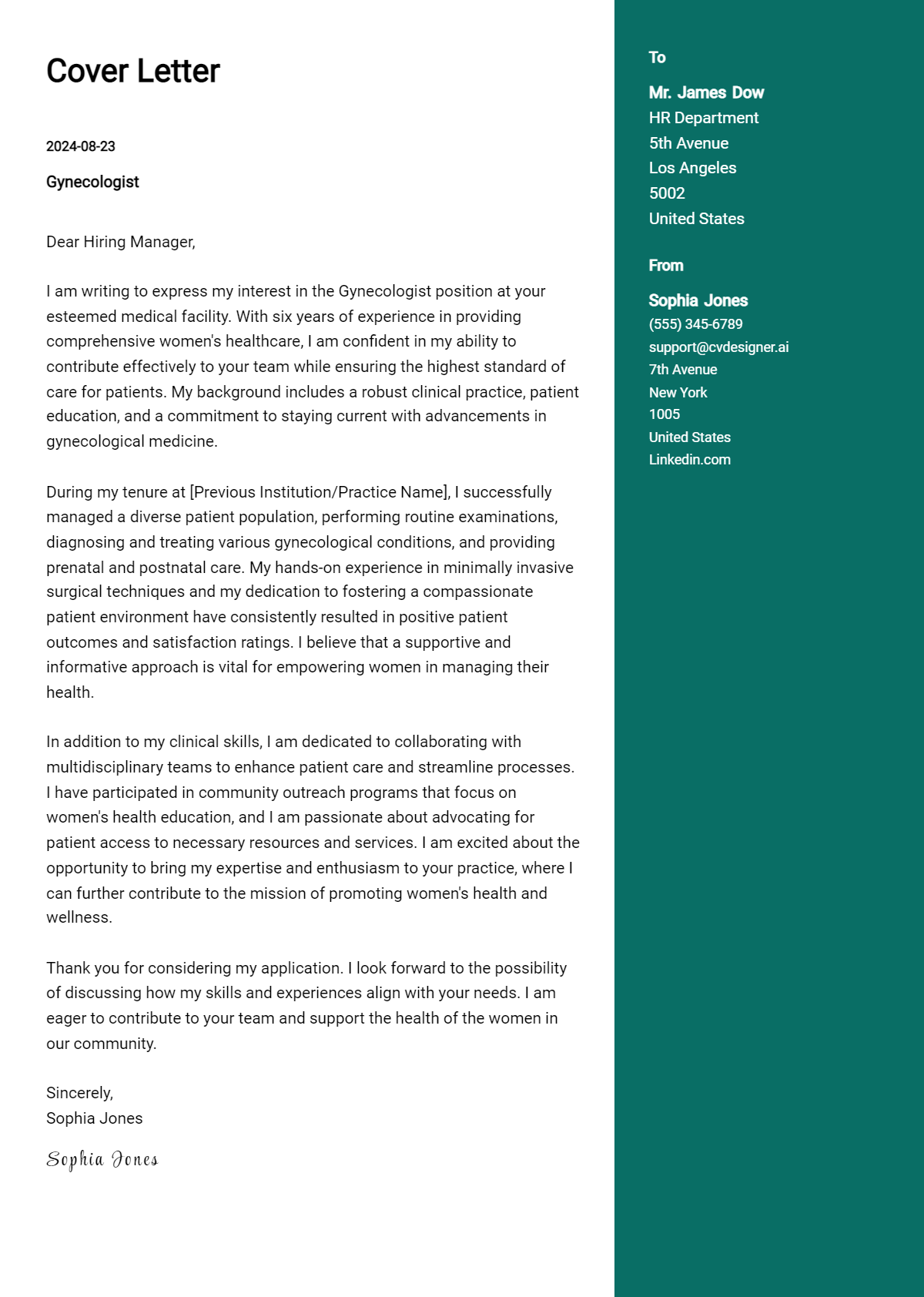 Gynecologist Cover Letter Samples & Examples 2026 Preview