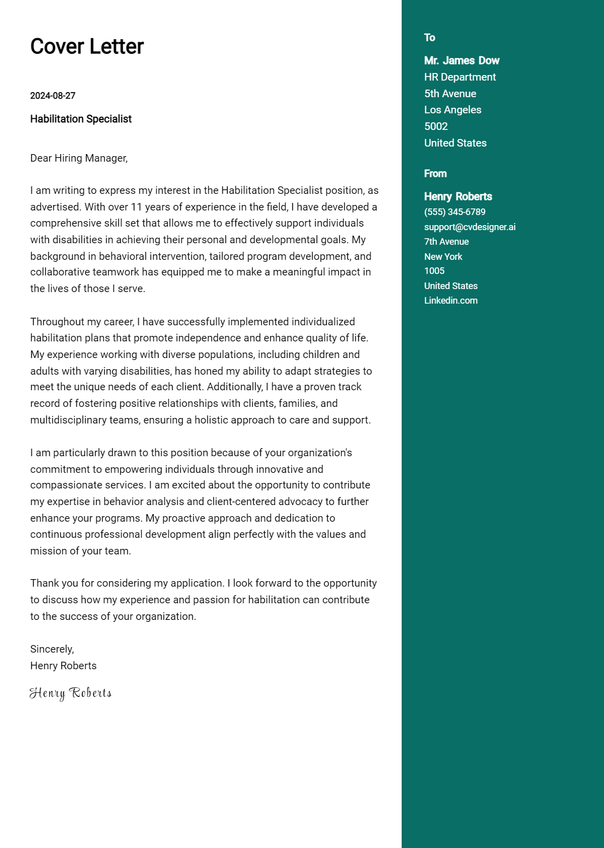 Habilitation Specialist Cover Letter Example for 2026: Ultimate Guide Preview