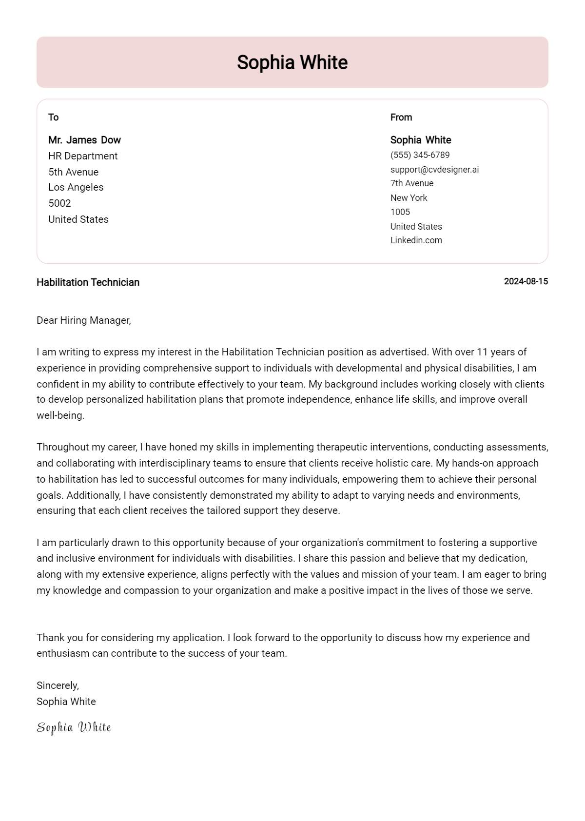 Habilitation Technician Cover Letter Examples with Writing Tips for 2026 Preview