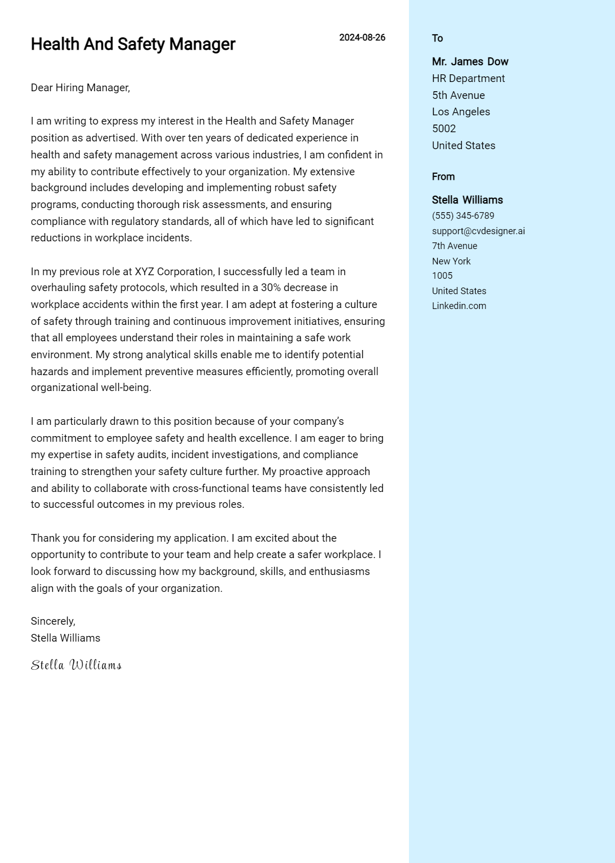 Health And Safety Manager Cover Letter Examples and Templates for 2026 Preview