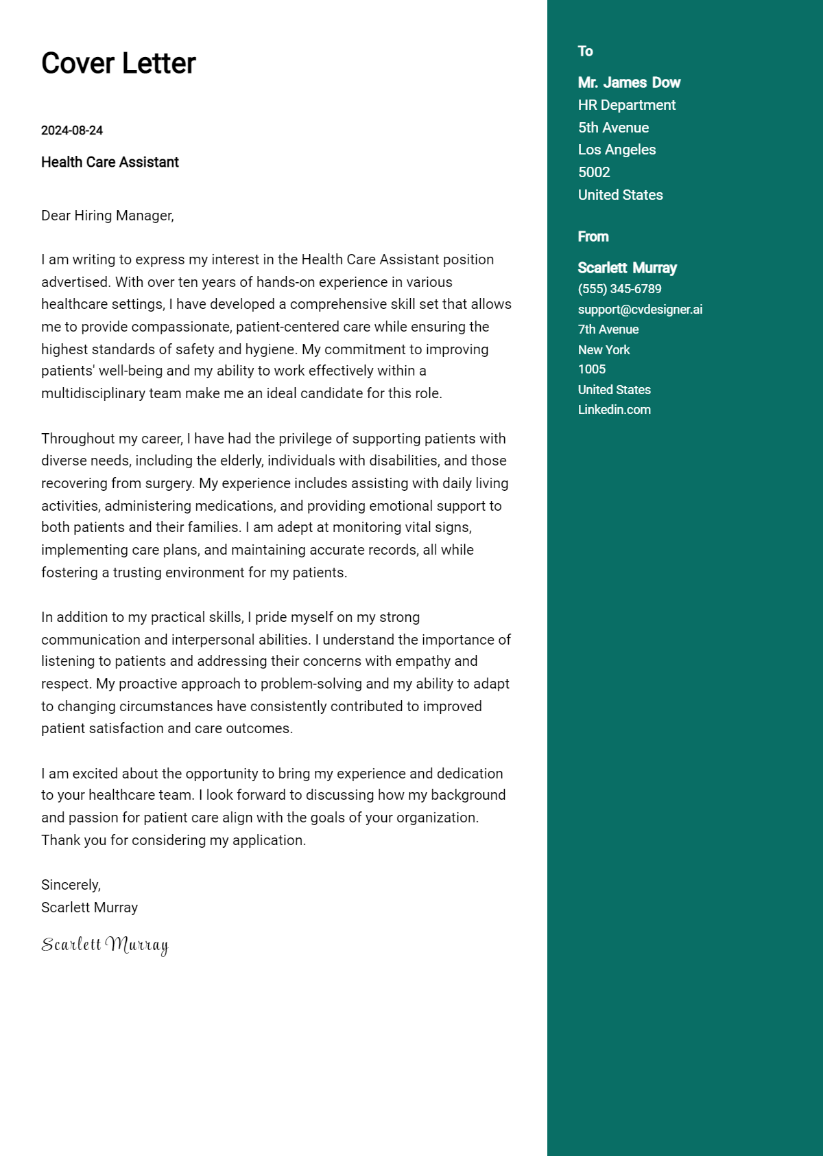 Health Care Assistant Cover Letter Examples & Samples for 2026 Preview