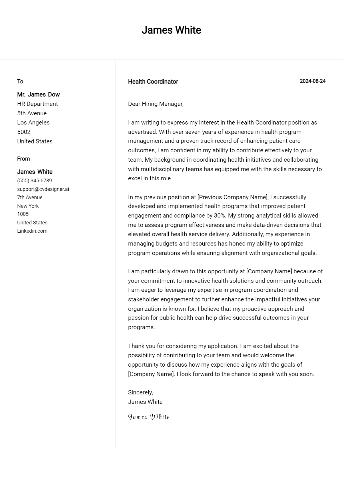 Health Coordinator Cover Letter Examples with Writing Tips for 2026 Preview