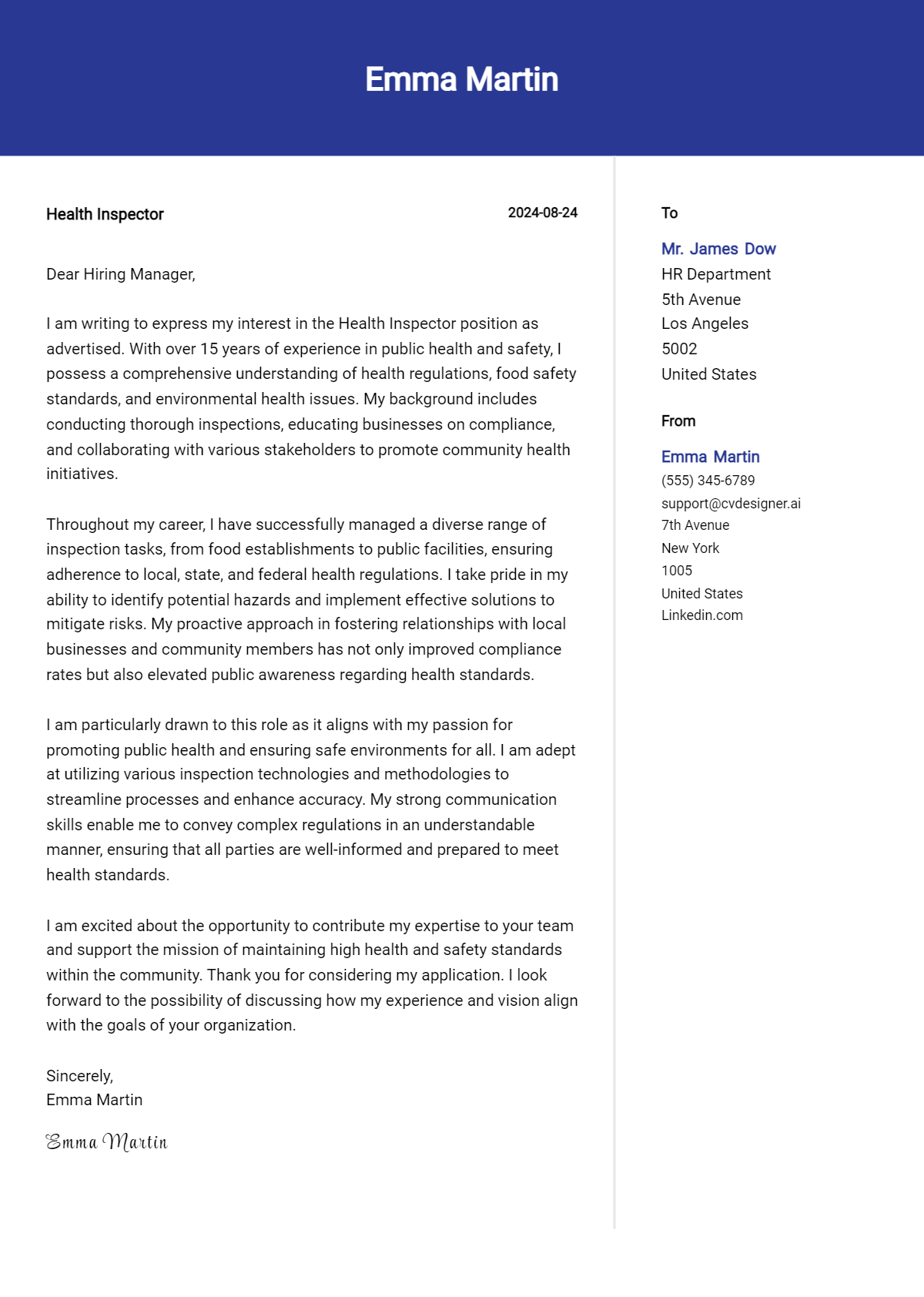 Health Inspector Cover Letter Examples with Writing Tips for 2026 Preview
