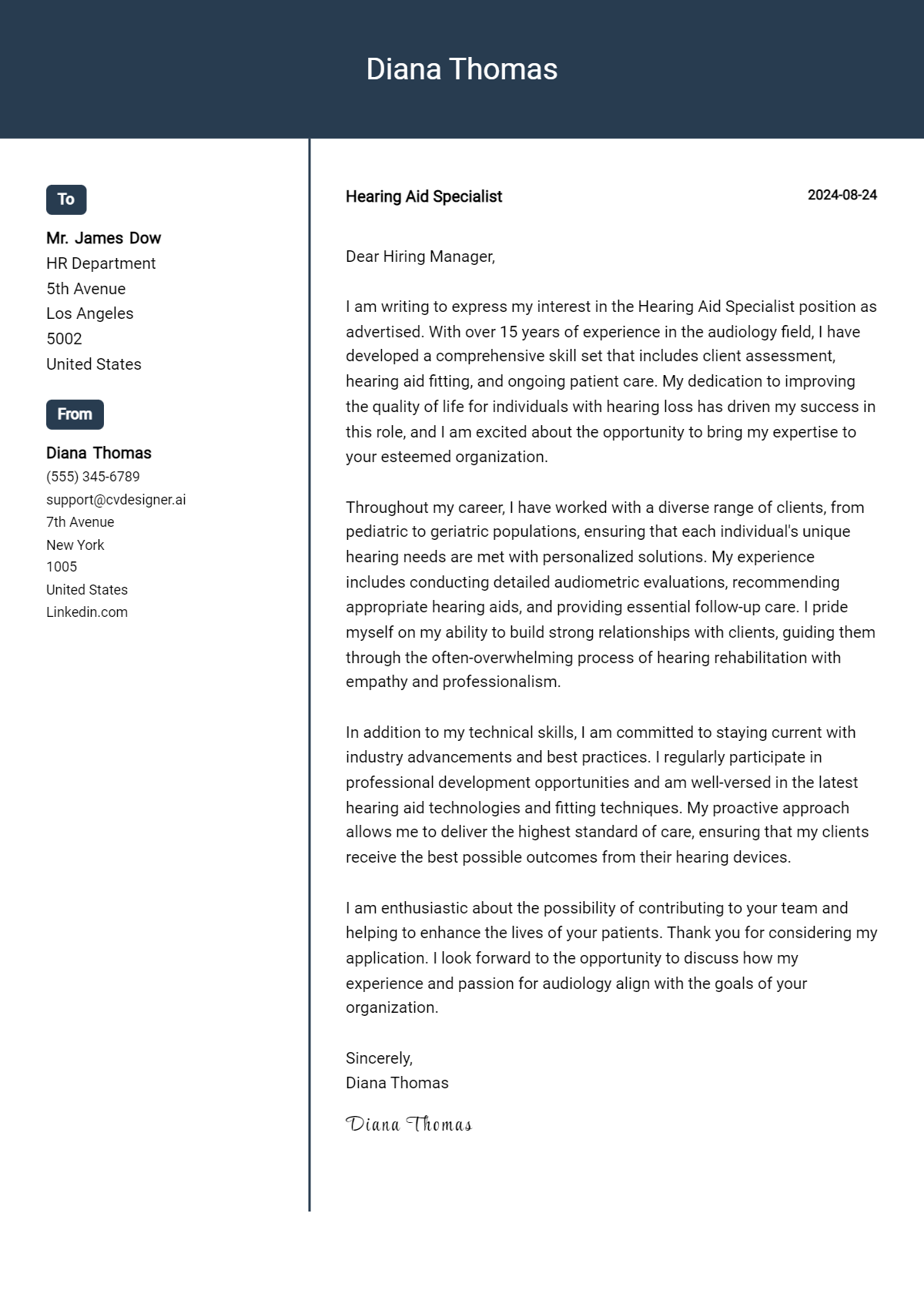 Hearing Aid Specialist Cover Letter Examples with Writing Tips for 2026 Preview