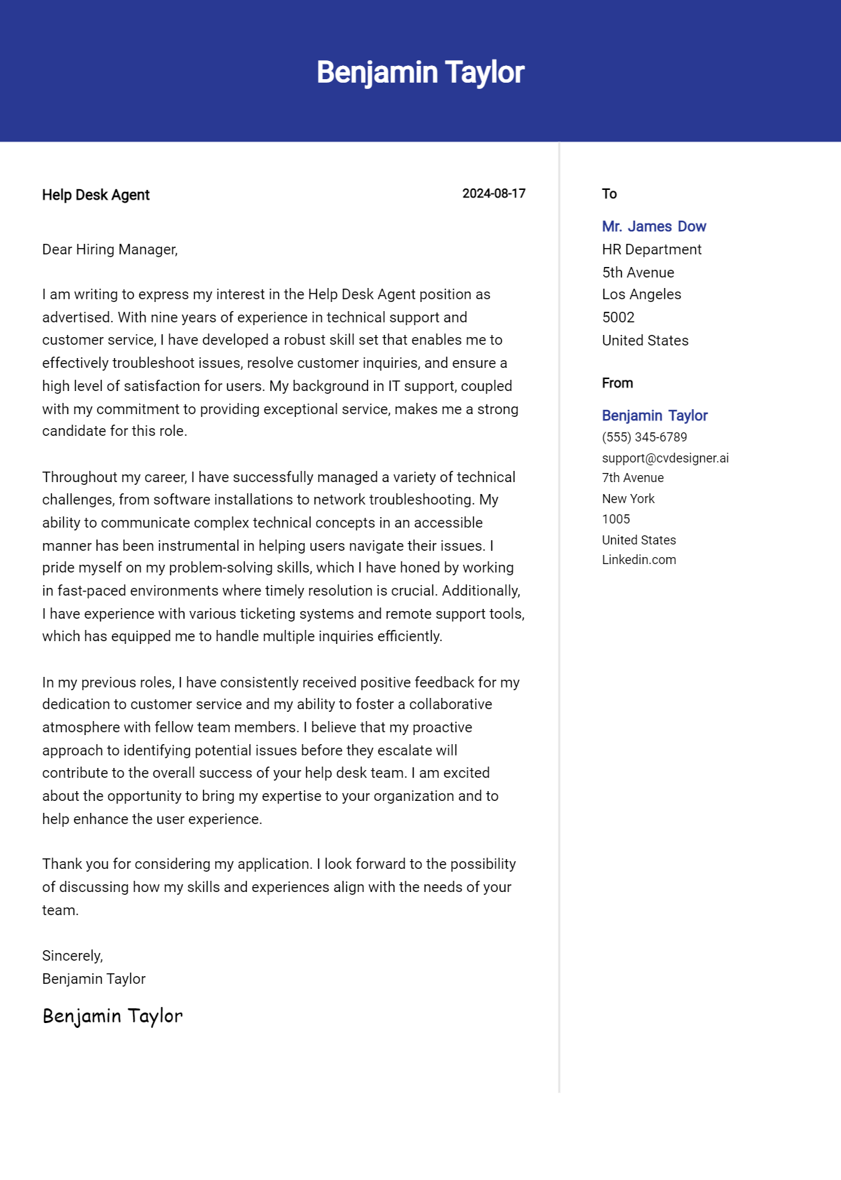 Help Desk Agent Cover Letter Examples and Templates for 2026 Preview